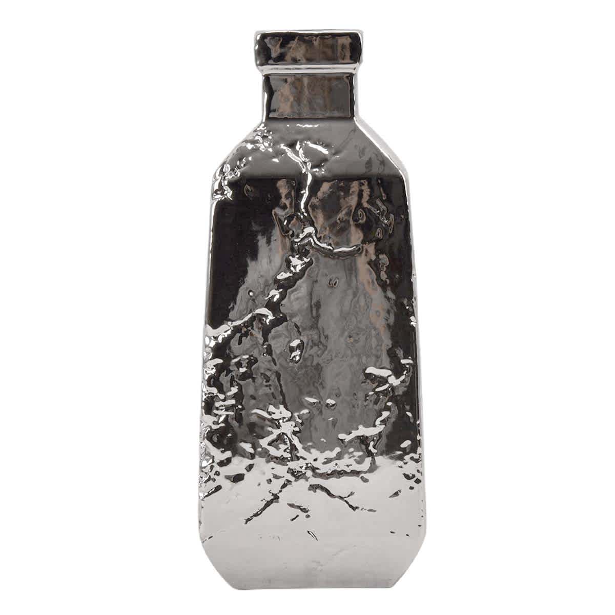 Silver Metallic Ceramic Vase, 13"