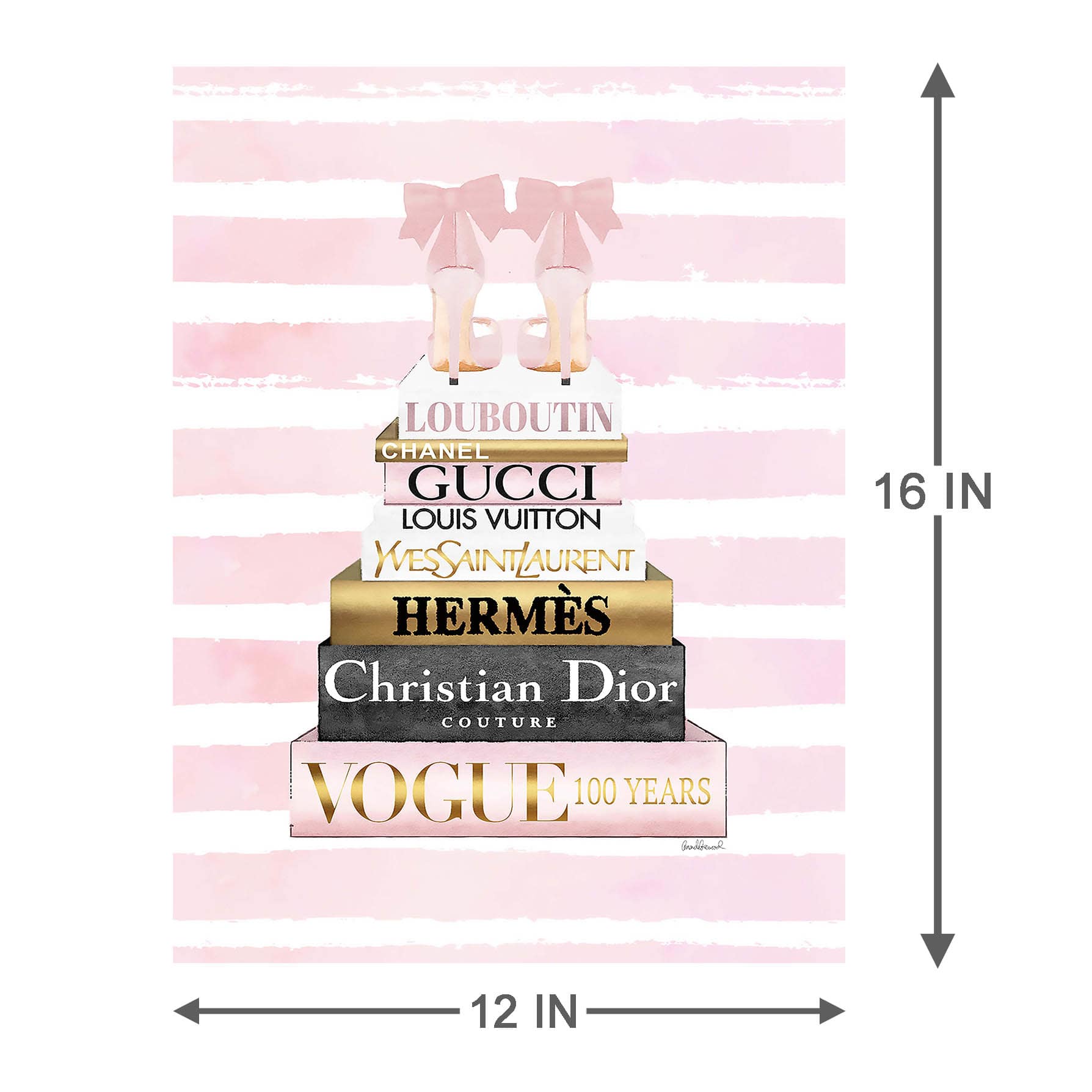 Fashion Heels Bookstack with Foil Canvas Wall Art, 12x16