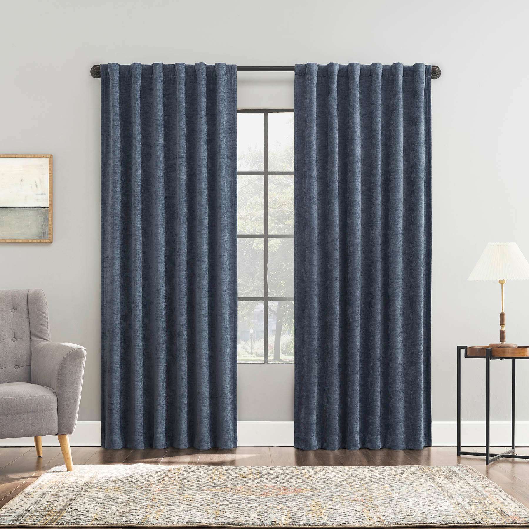 Sun Zero Indigo Velvet Double Magnet Blackout Curtain Panel, 84"