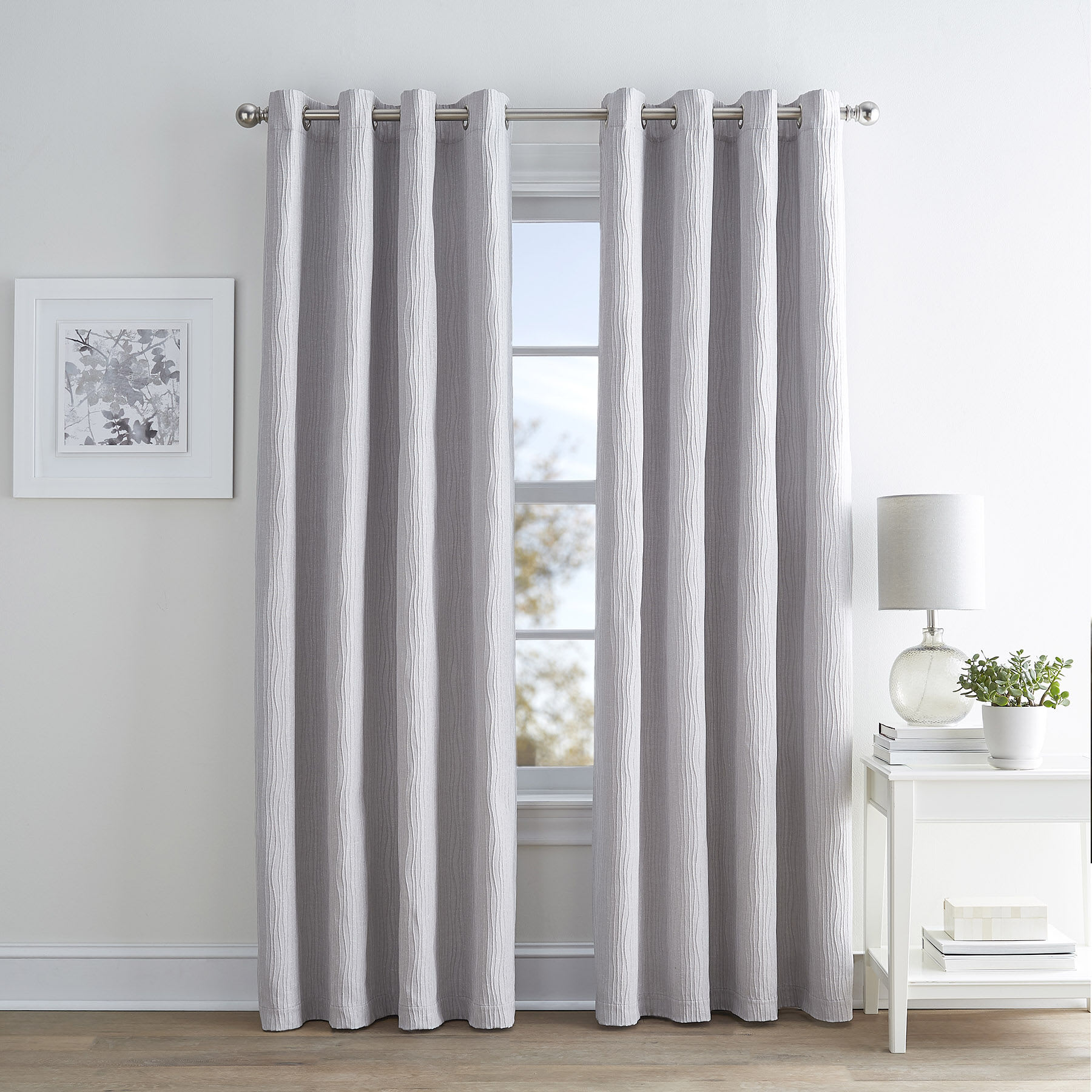 Light Grey Textured Blackout Grommet Curtain Panel, 63"
