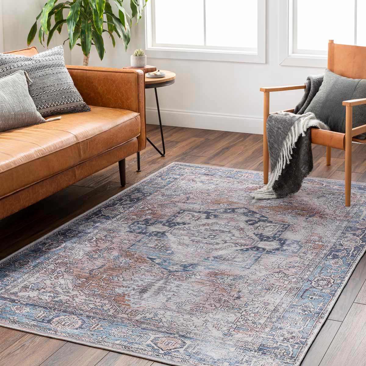 (B882) Colin Blue Medallion Washable Accent Rug, 3x5