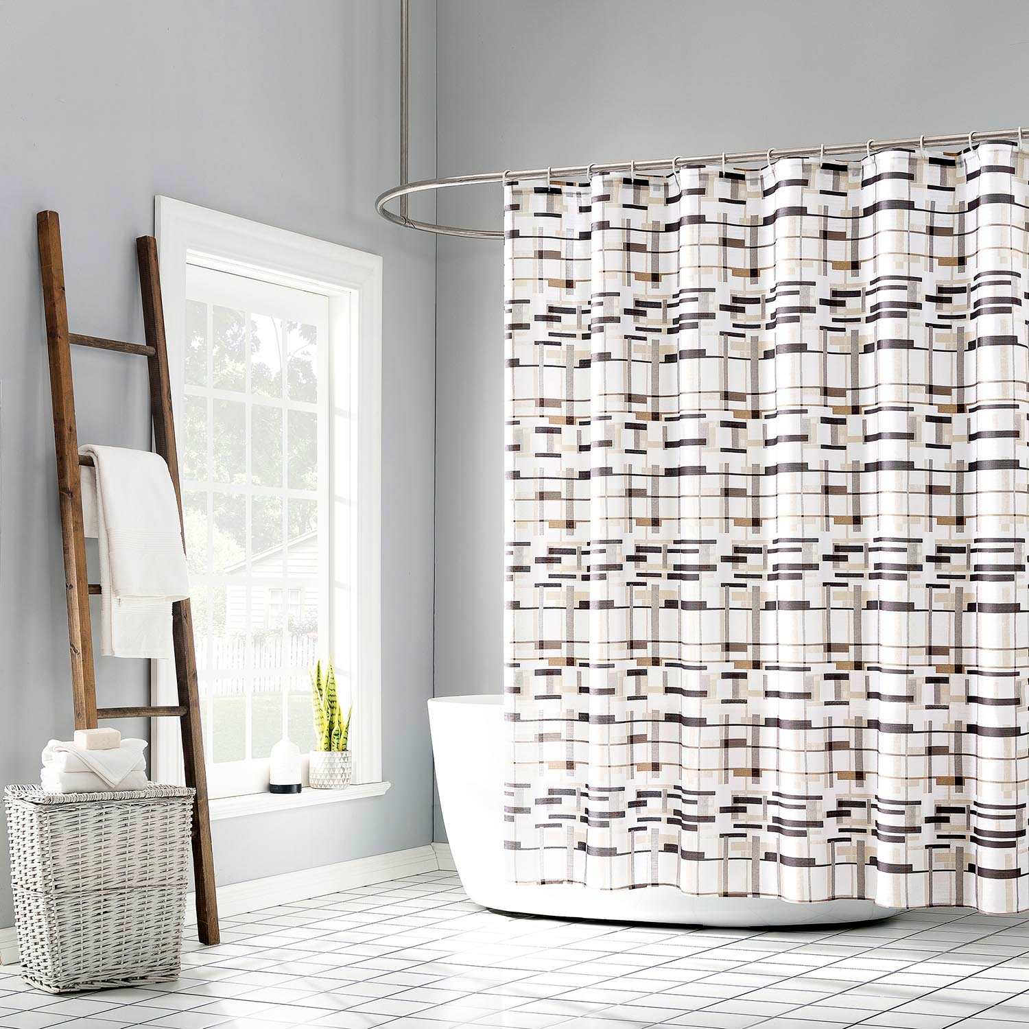 13-Piece Vinton Grey Striped Shower Curtain Set, 70x72