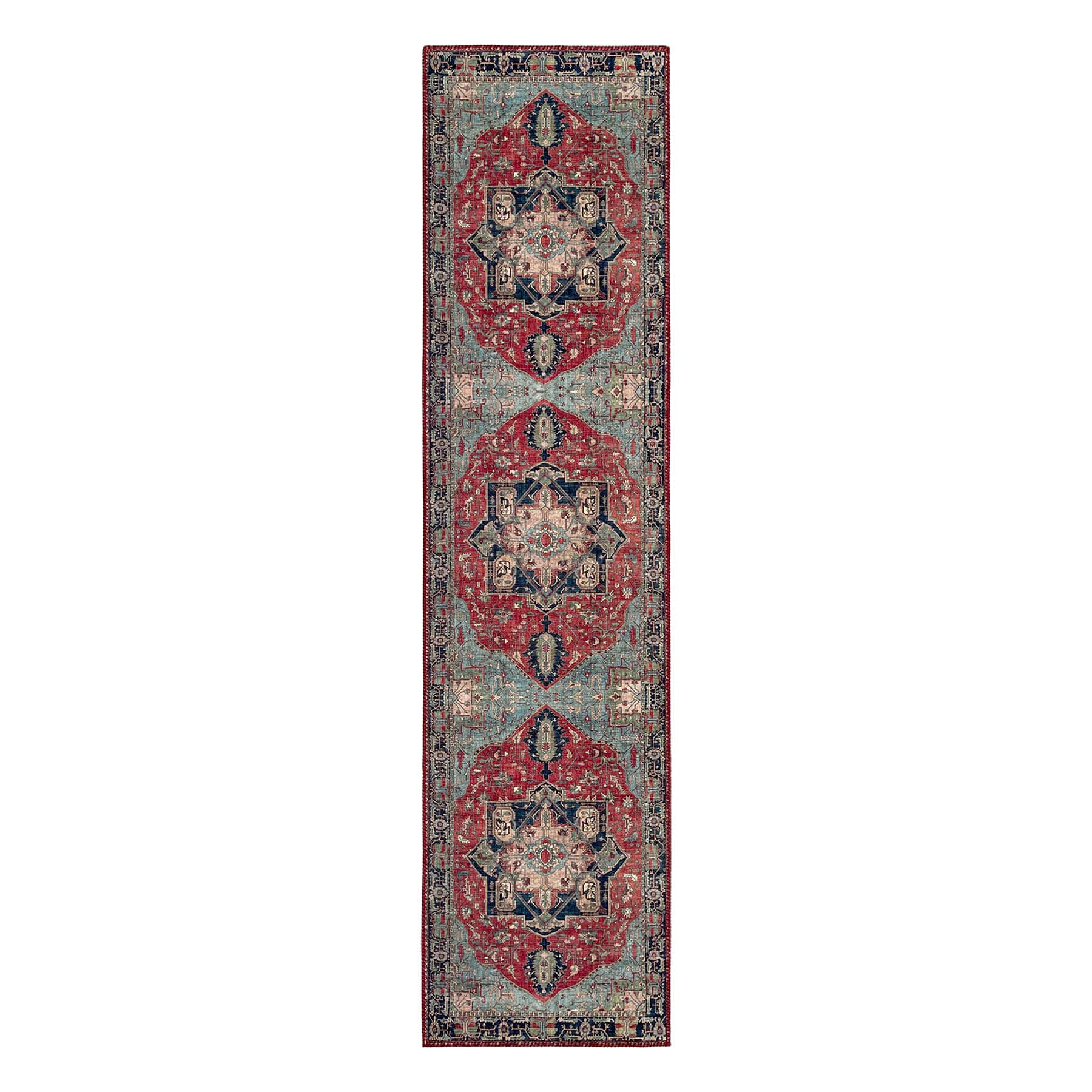 (D473) Fenix Red Medallion Chenille Runner, 2x7