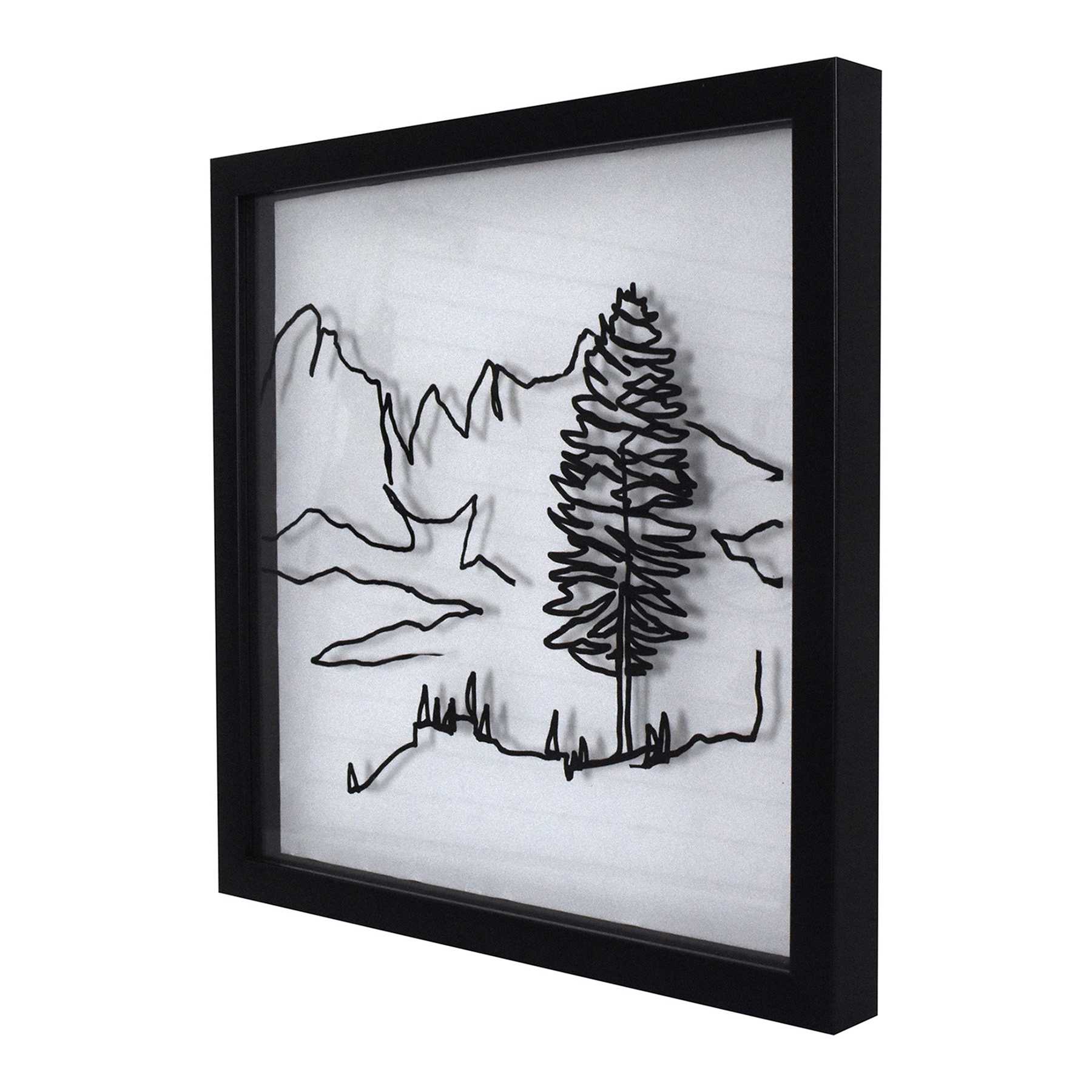 Lake & Lodge Glass Framed Line Drawing II Wall Art, 13"