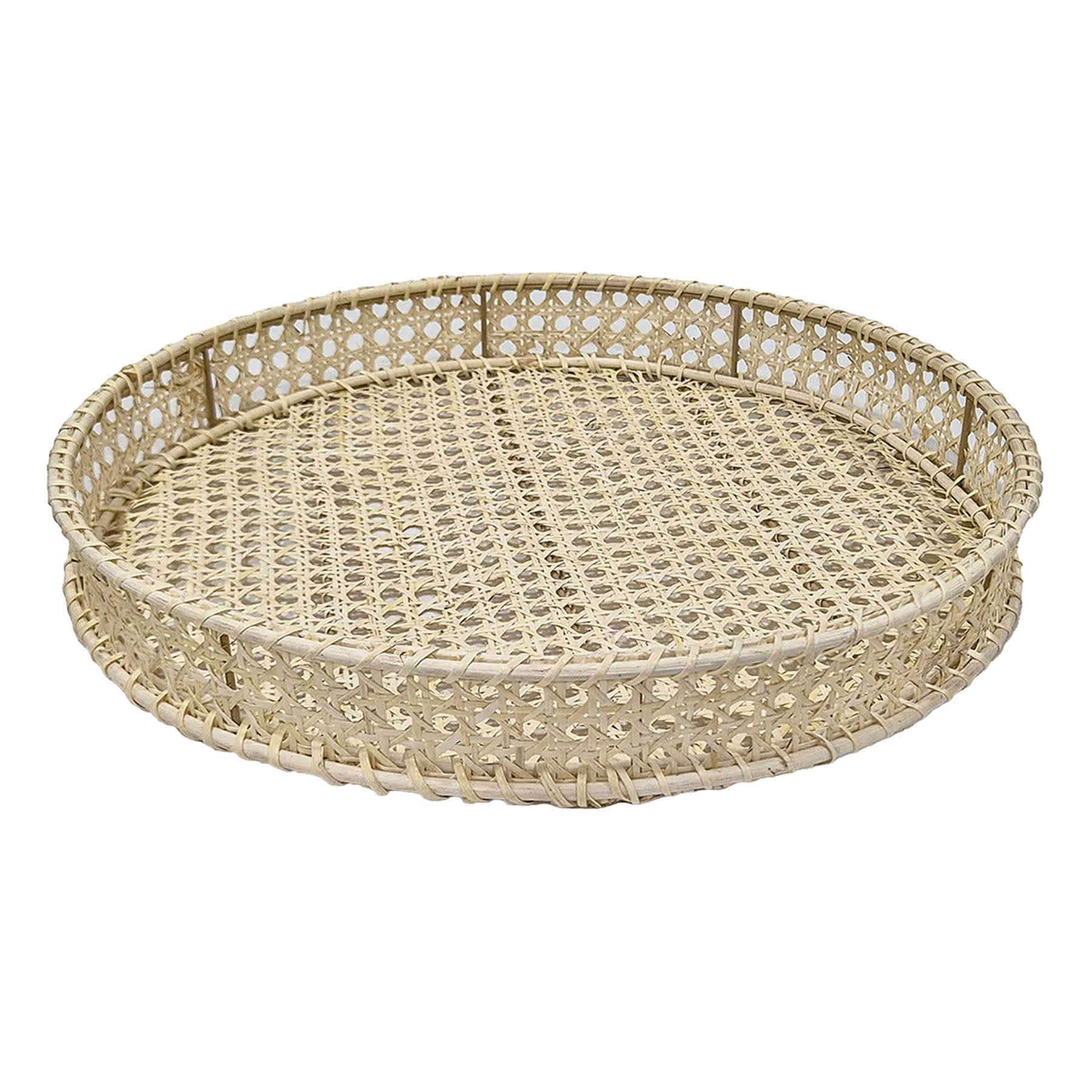 Round Rattan Cane Tray, 17"