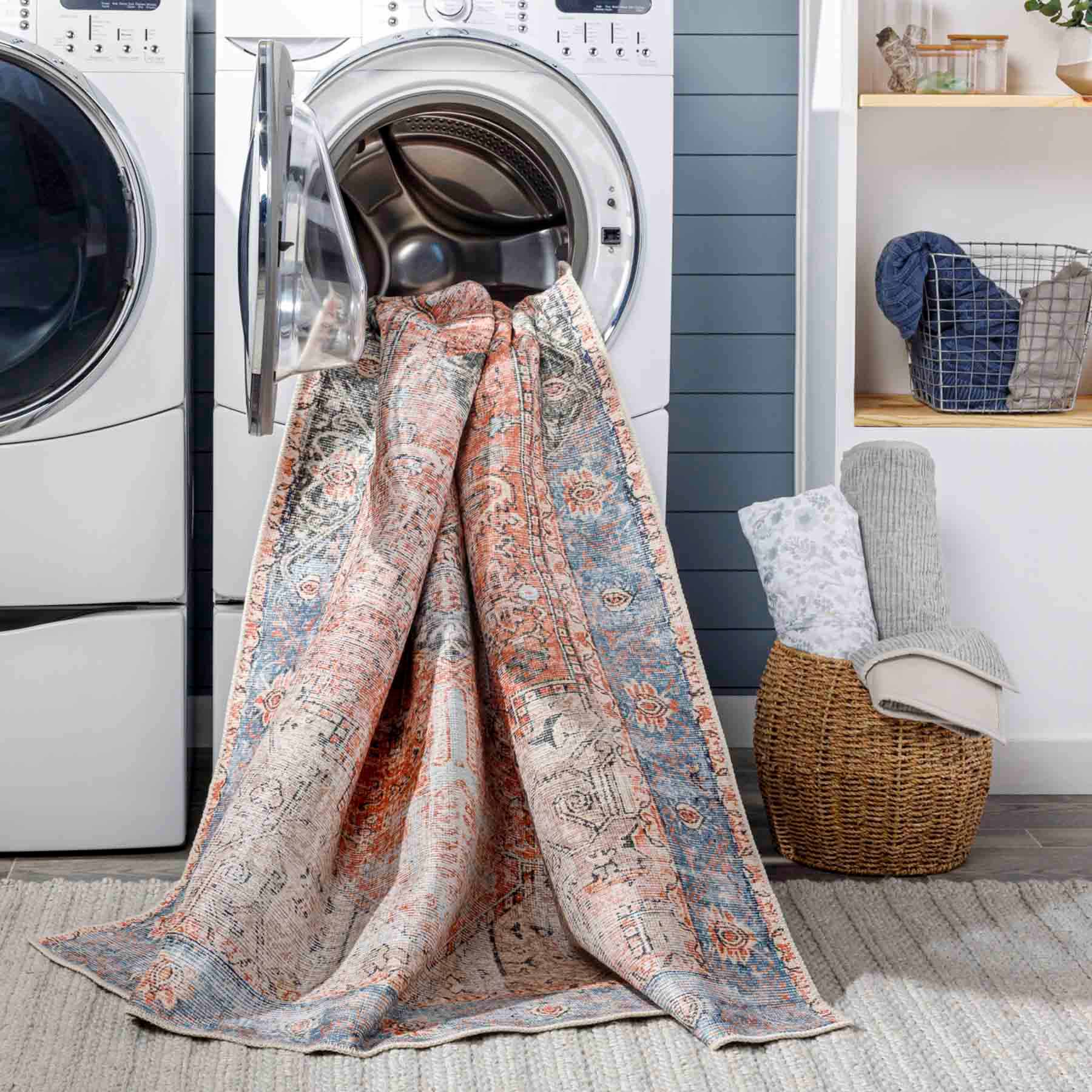 Amelie Blue & Rust Washable Runner, 2x8