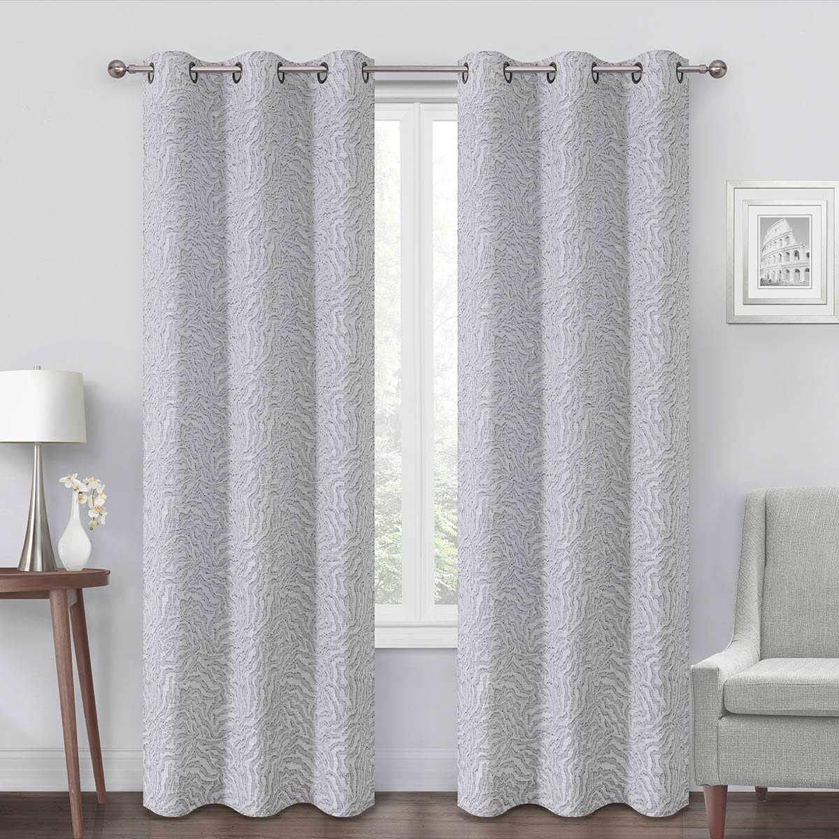 Grey Textured Light Filtering Grommet Curtain Panel, 84"