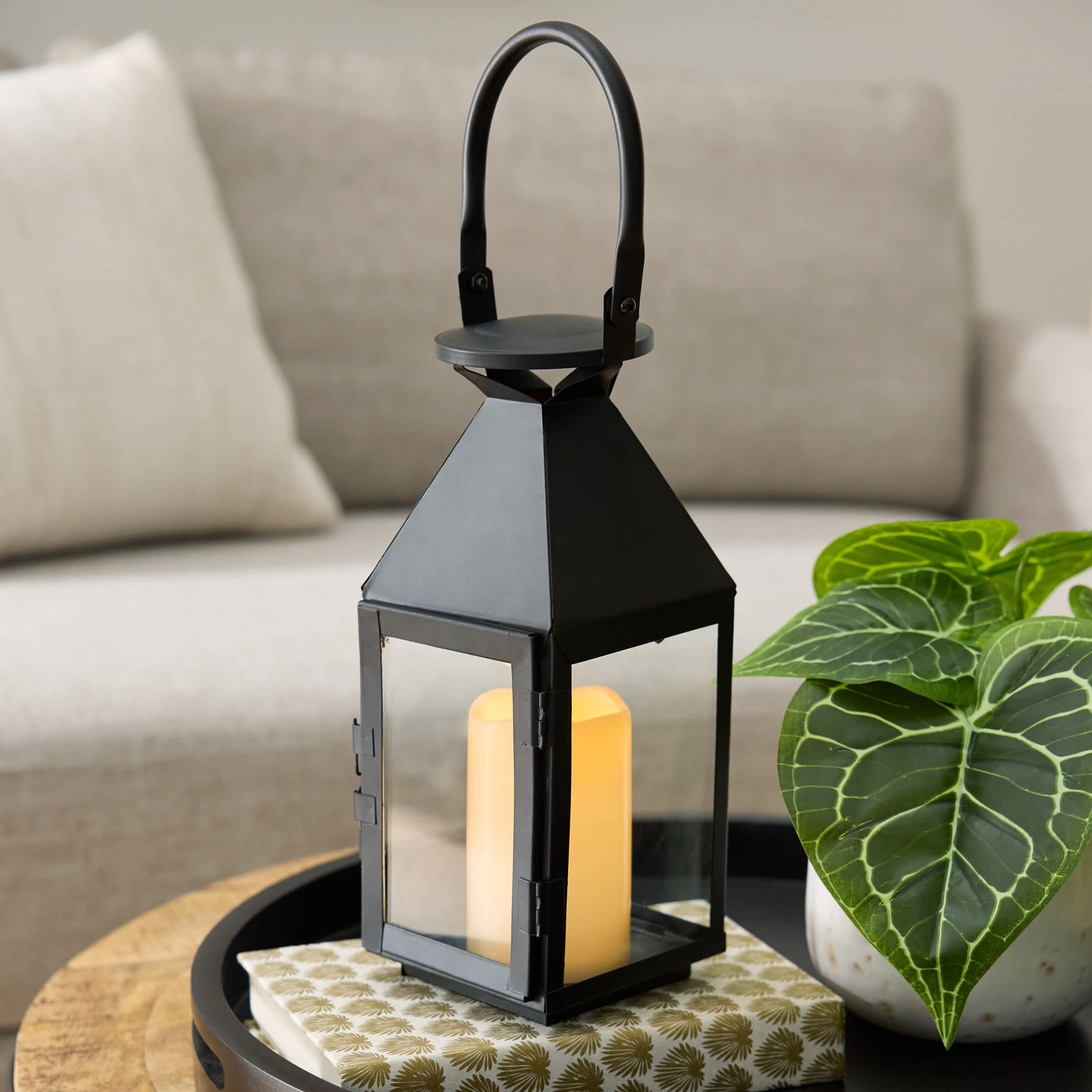Black Metal Lantern, 13"