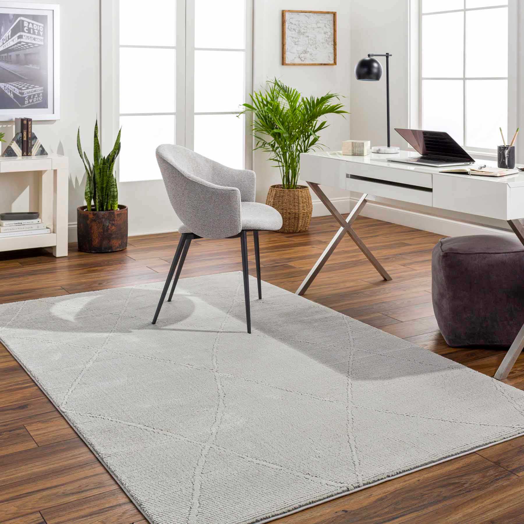 (B878) Alder Grey Diamond Design Washable Accent Rug, 3x5