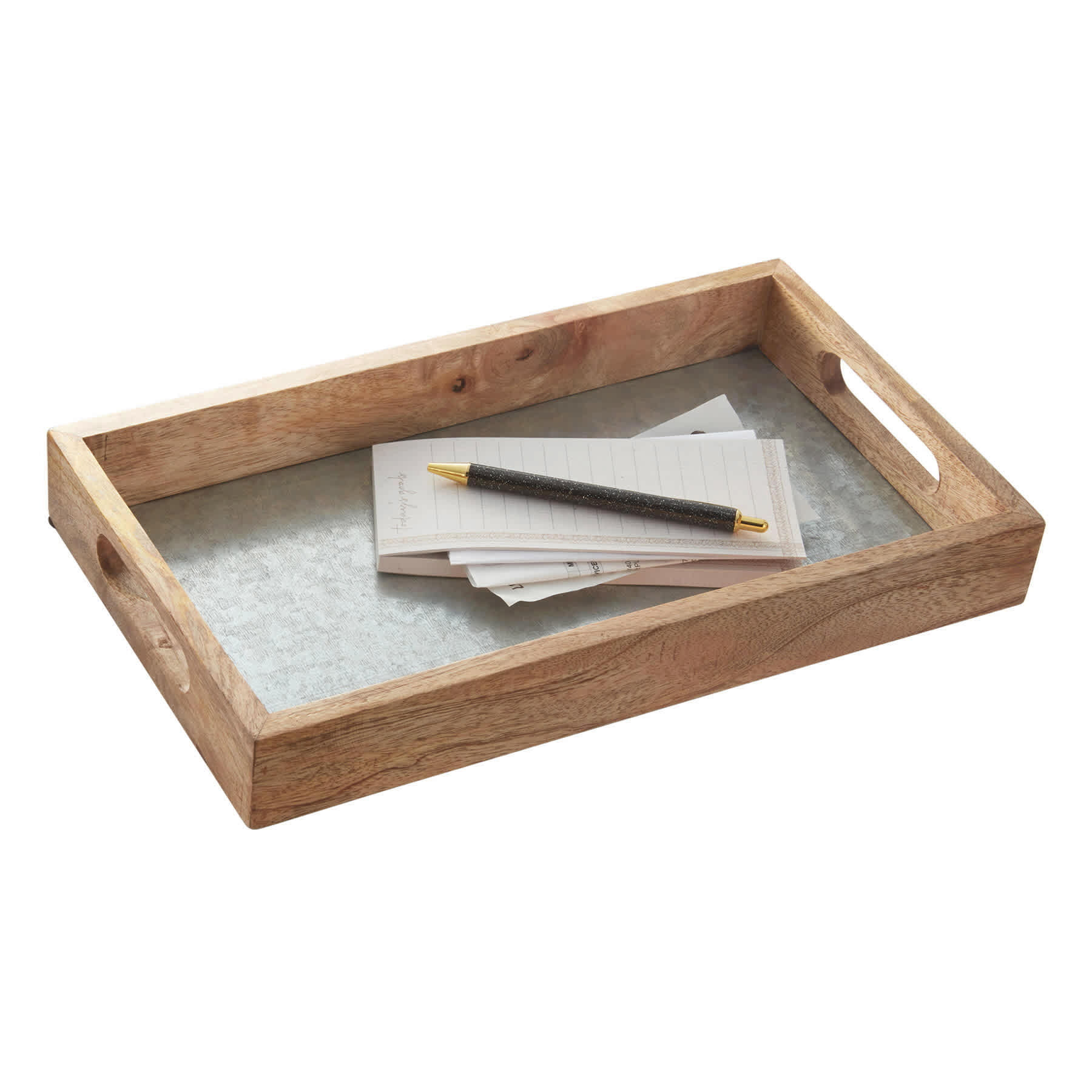 Galvanized Metal & Wooden Decorative Tray, 14x8