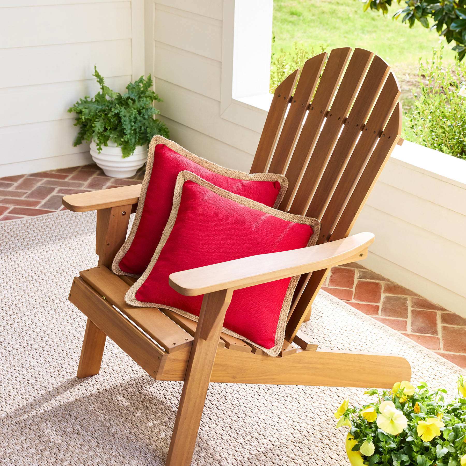 2-Pack Red Jute Trim Outdoor Throw Pillow, 18"
