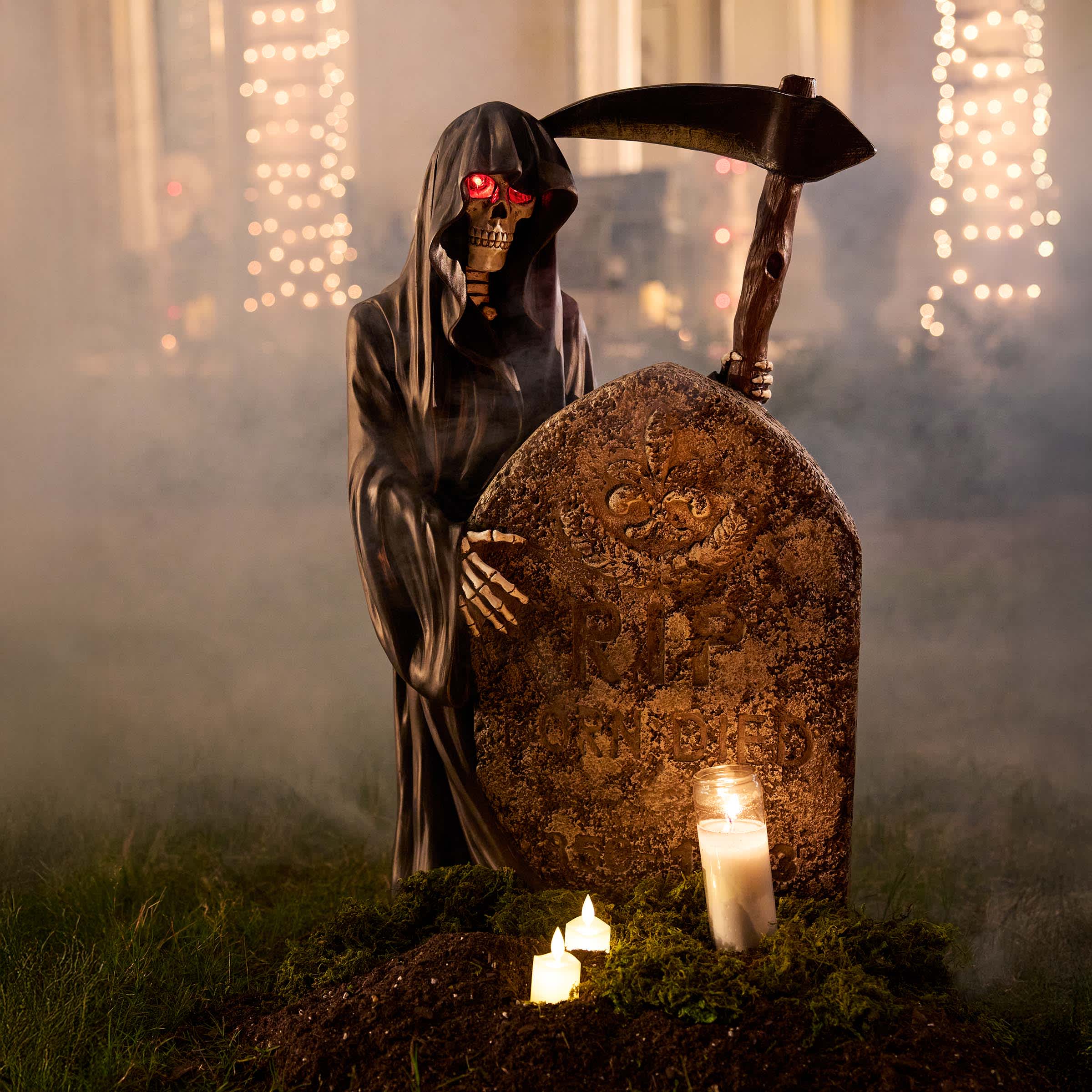 LED Grim Reaper with Tombstone, 32"