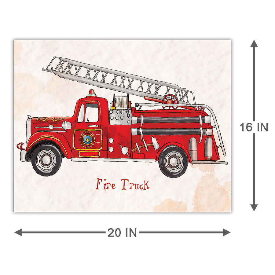 Red Firetruck Canvas Wall Art, 20x16