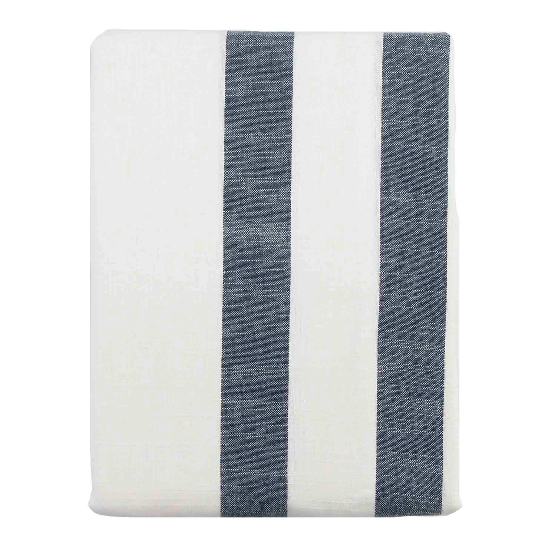 White with Navy Blue Windowpane Tablecloth, 60x84