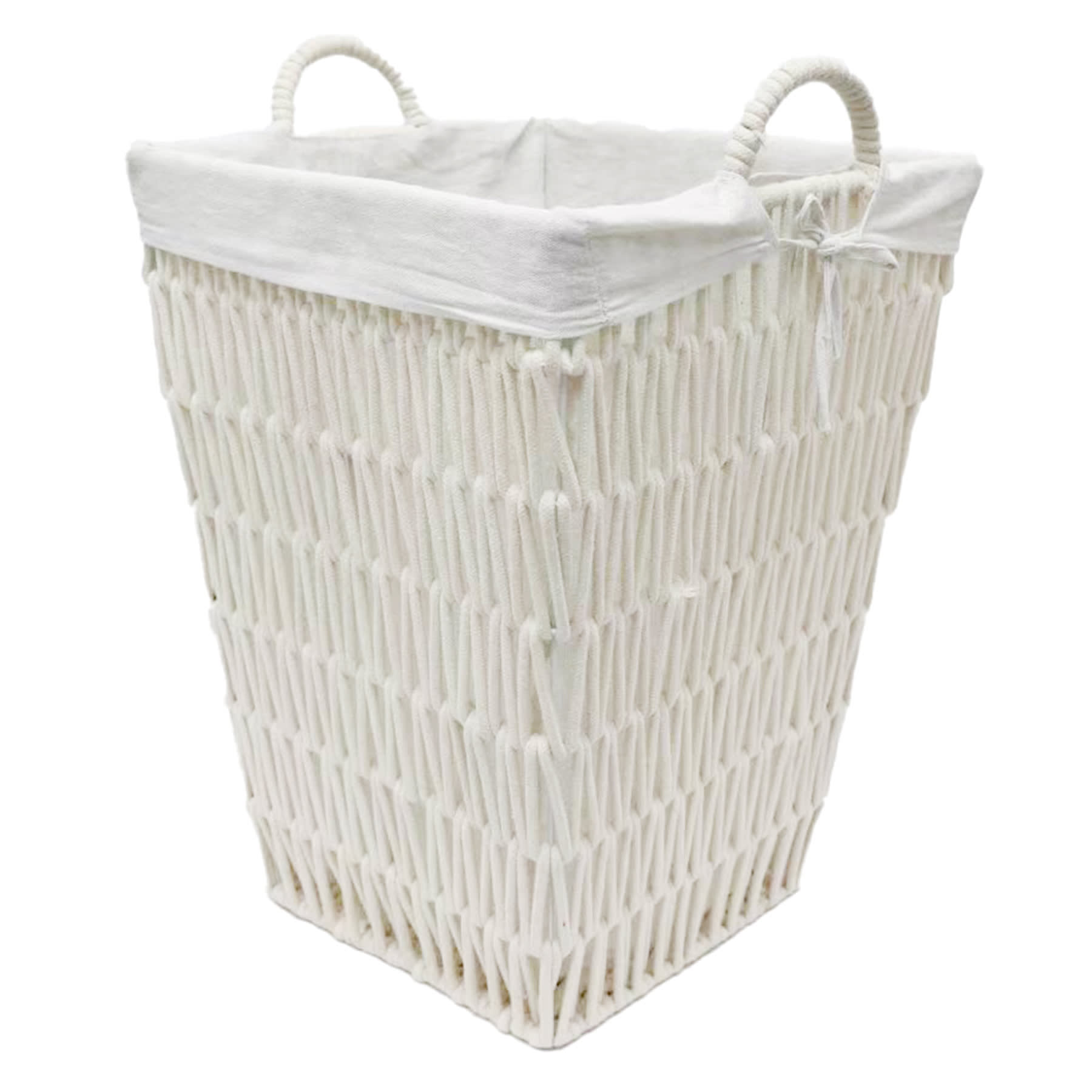 Cotton Rope Laundry Hamper with Removable Liner, White