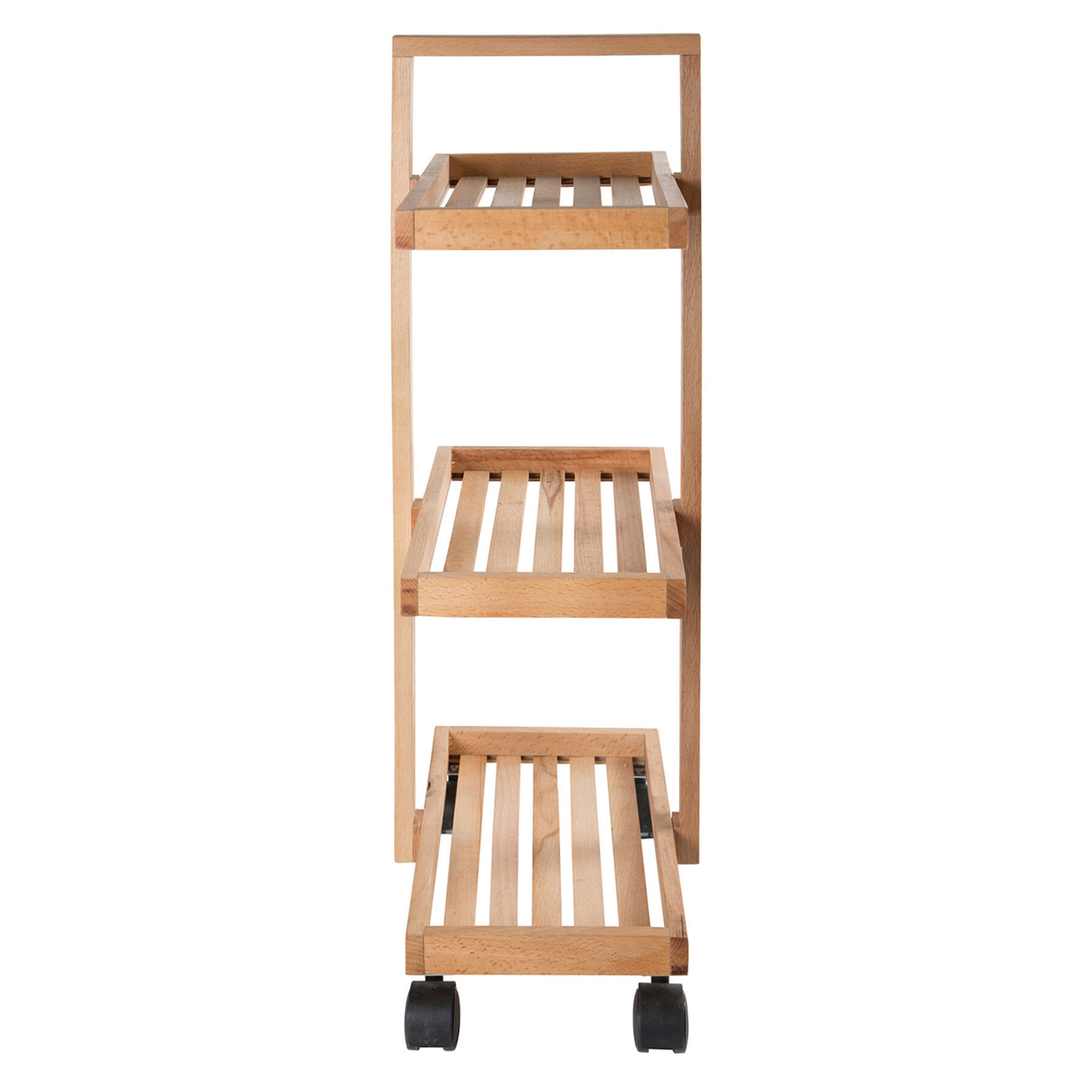 3-Tier Natural Wooden Rolling Storage Cart