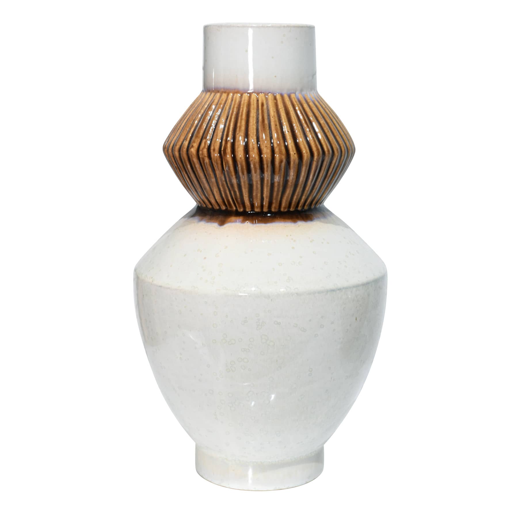 Cream & Brown Ceramic Decorative Vase, 15.4"