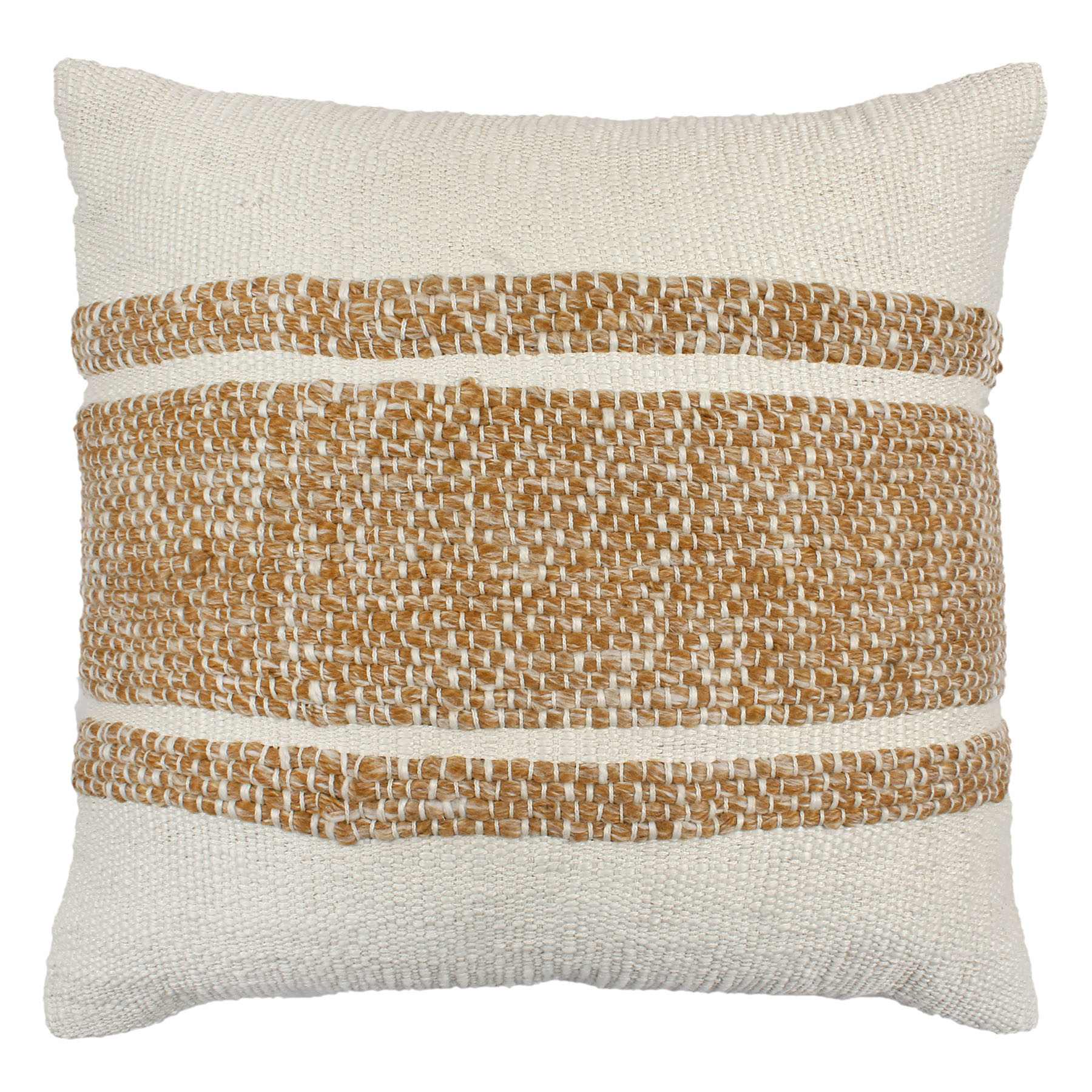 Honeybloom Tan & White Block Stripe Square Outdoor Throw Pillow, 18"