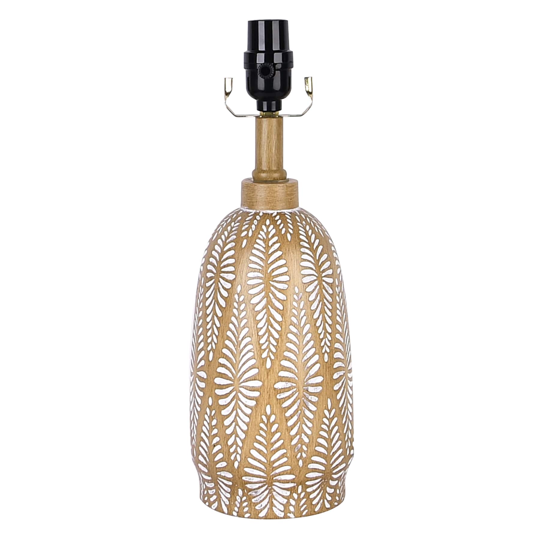 Found & Fable Natural Wood with White Design Lamp Base, 15"