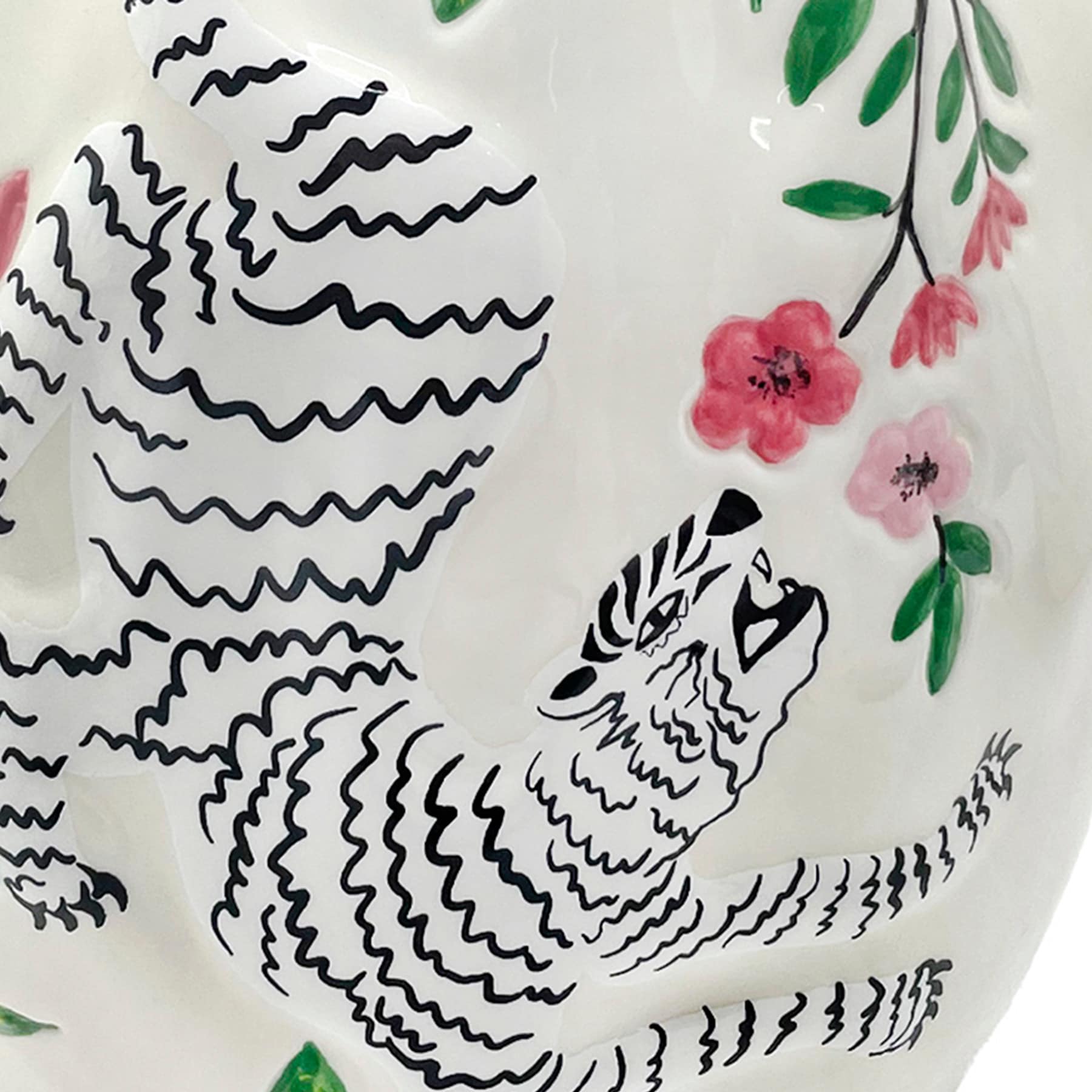 Ivory Hand Painted Tiger Vase with Handles, 10.6"
