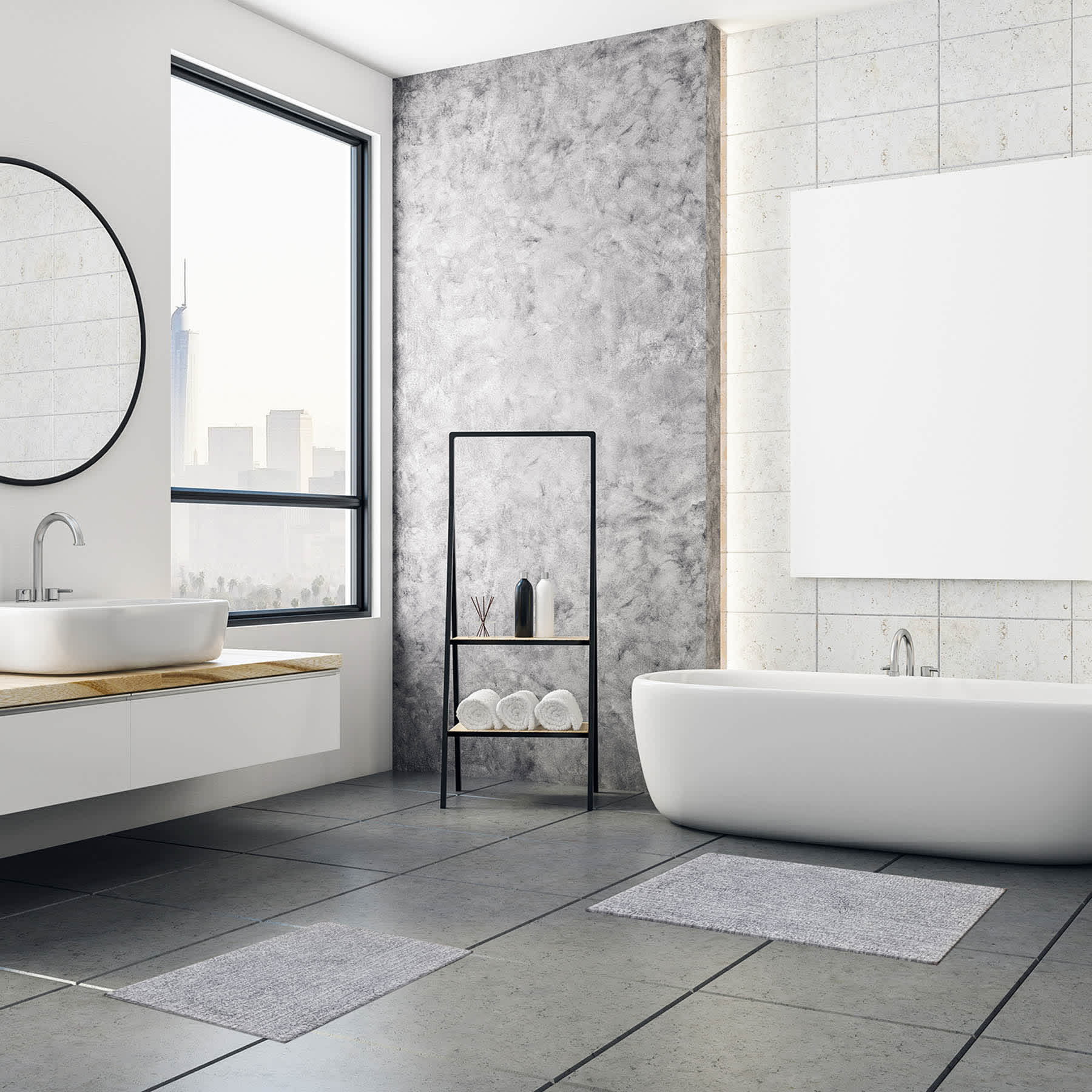2-Piece Grey & White Tufted Bath Rug Set
