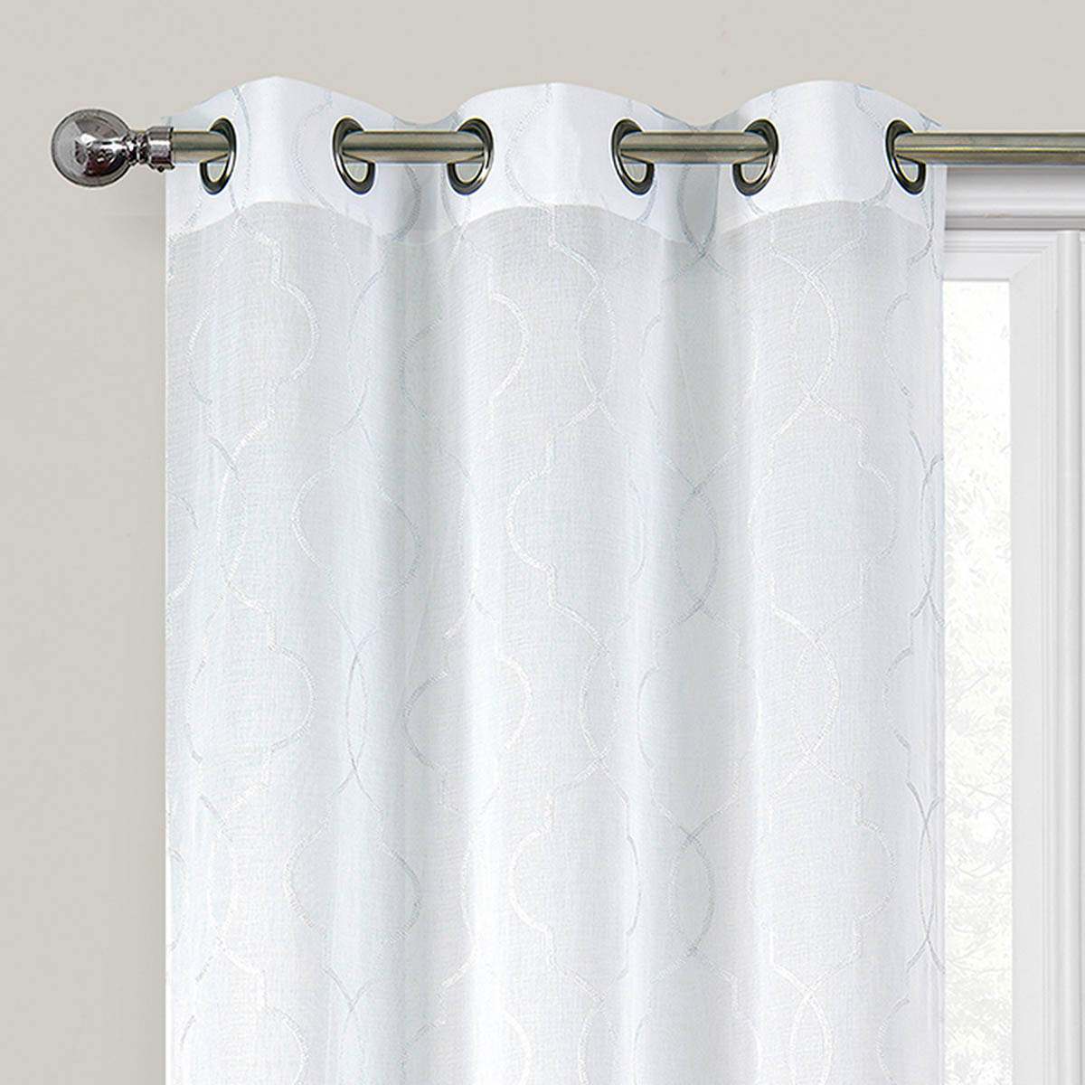 2-Pack White Metallic Embroidered Geo Grommet Curtain Panels, 84"