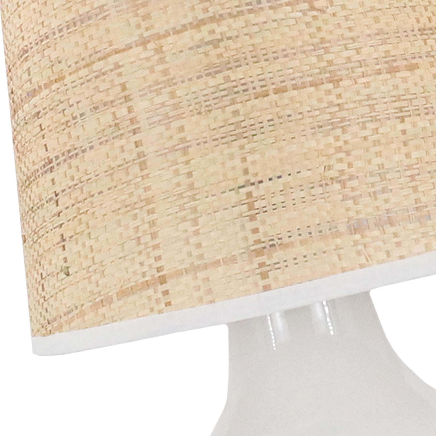 Providence White Ceramic Small Table Lamp with Seagrass Shade, 17.5"