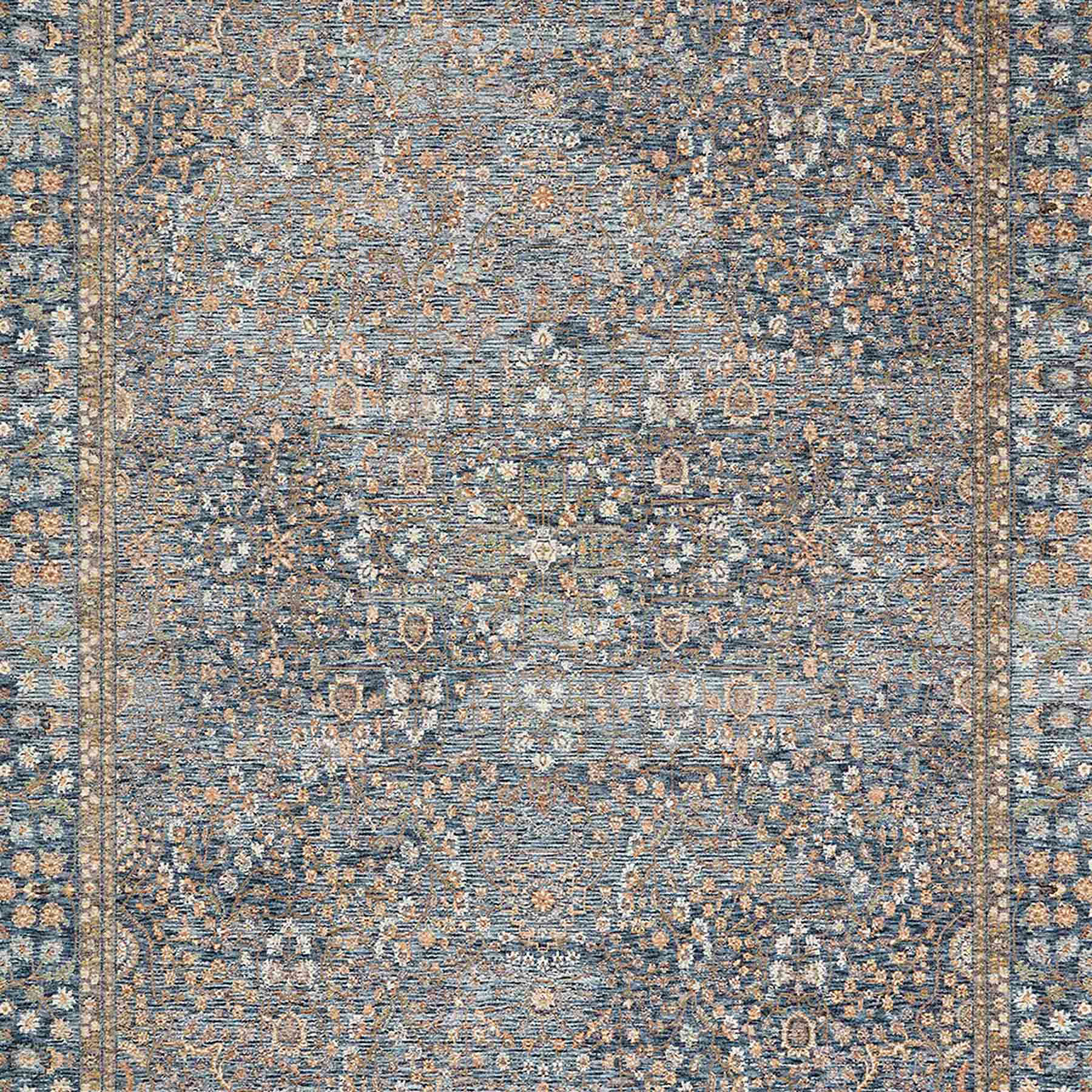 (A495) Honeybloom Ballard Blue Floral Medallion Area Rug, 8x10