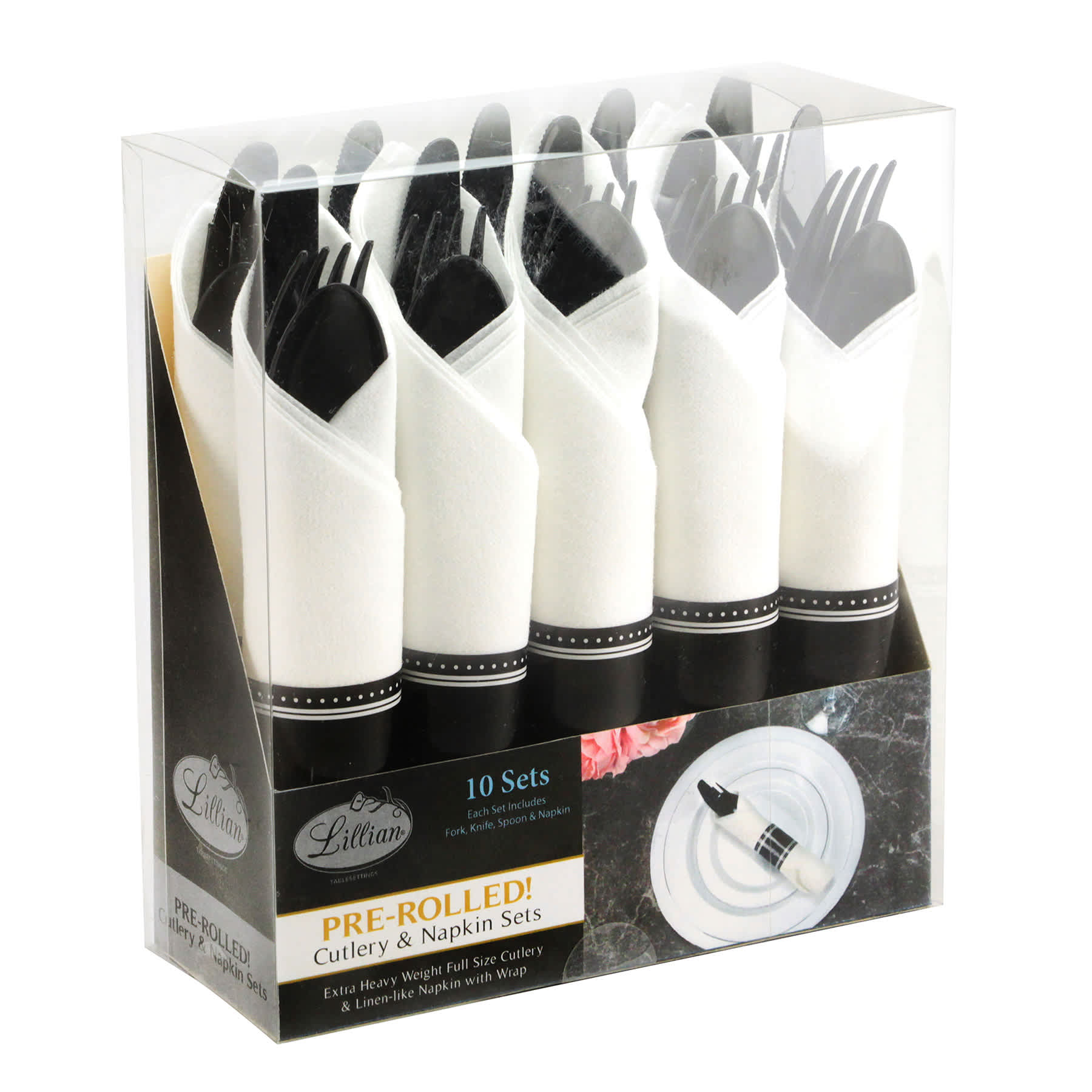10-Count Pre-Rolled Black Cutlery Set