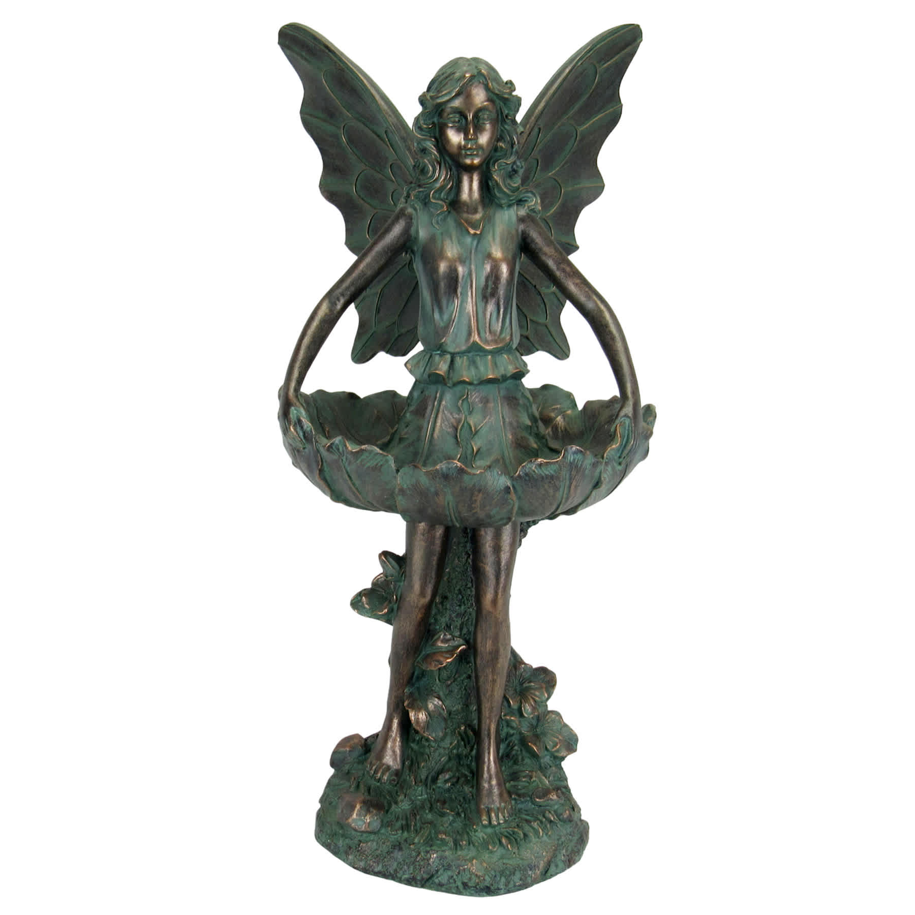 Rustic Copper Fairy Bird Feeder Outdoor Garden Statue, 20.5"