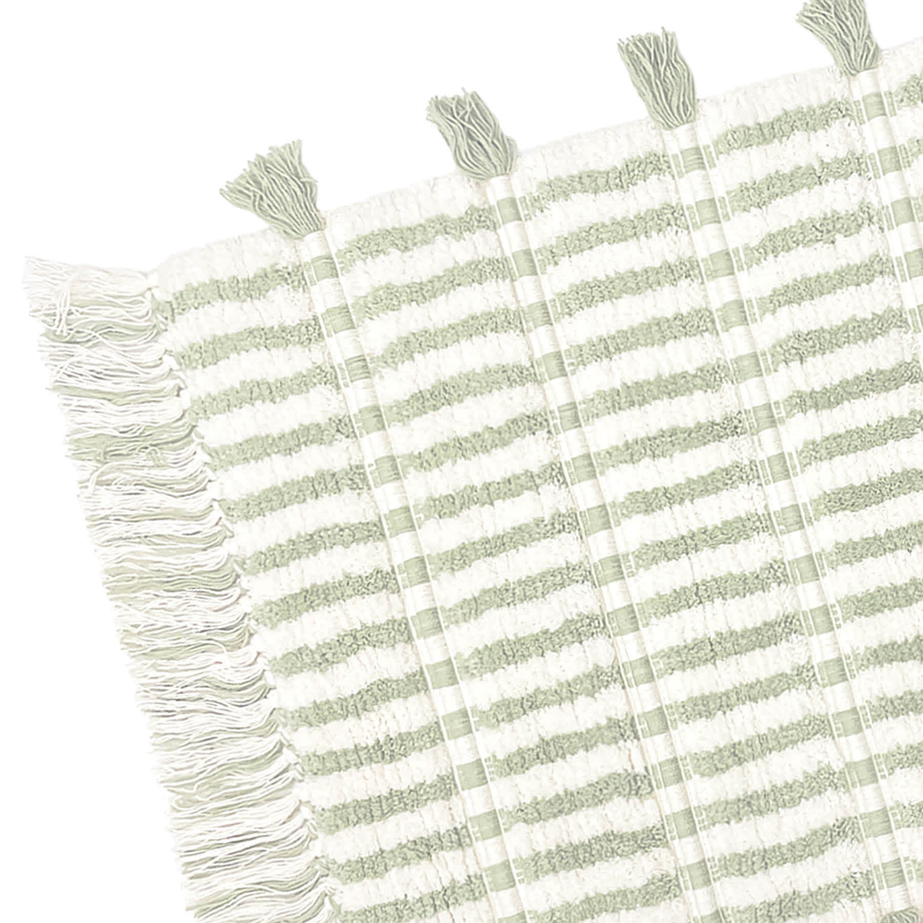 Honeybloom Sage Striped Cotton Bath Rug with Tassels, 20x30