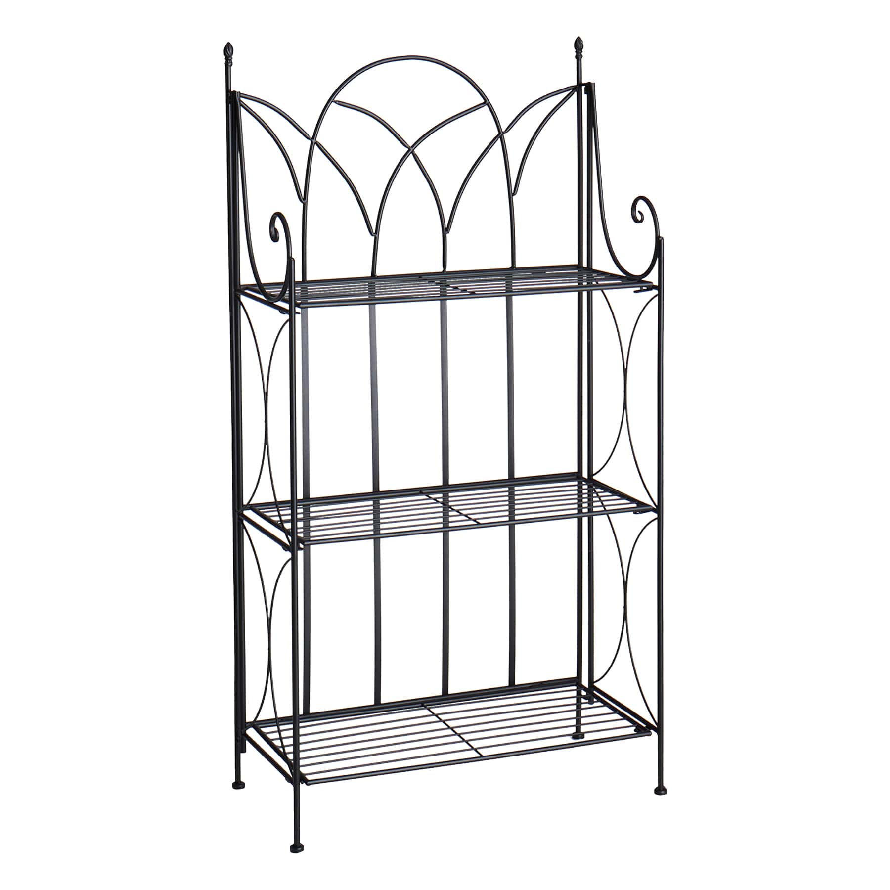 3-Tier Black Gothic Baker Rack with Metal Wire Shelves
