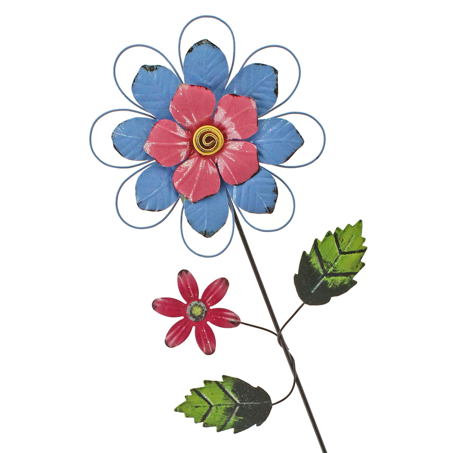 Blue Metal Flower Yard Stake, 28"