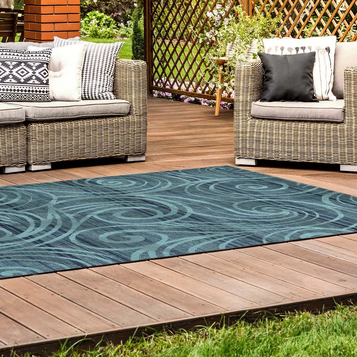 (E530) Magic Blue Wave Outdoor Area Rug, 8x10
