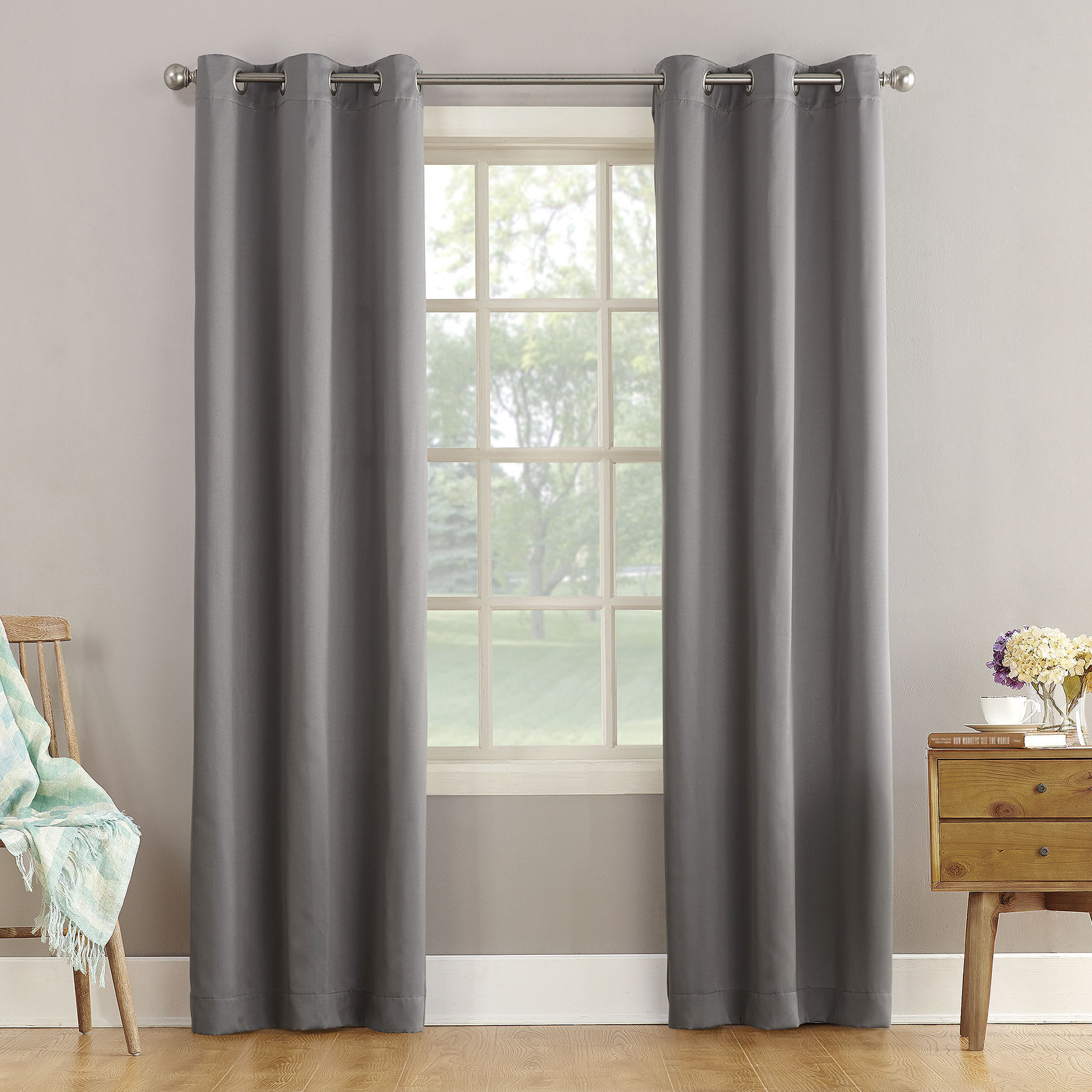 Talita Grey Room Darkening Grommet Curtain Panel, 63"