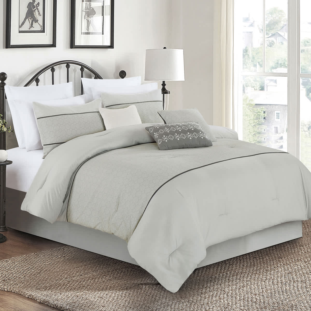 7-Piece Grey Embellished Geo Comforter Set, Queen
