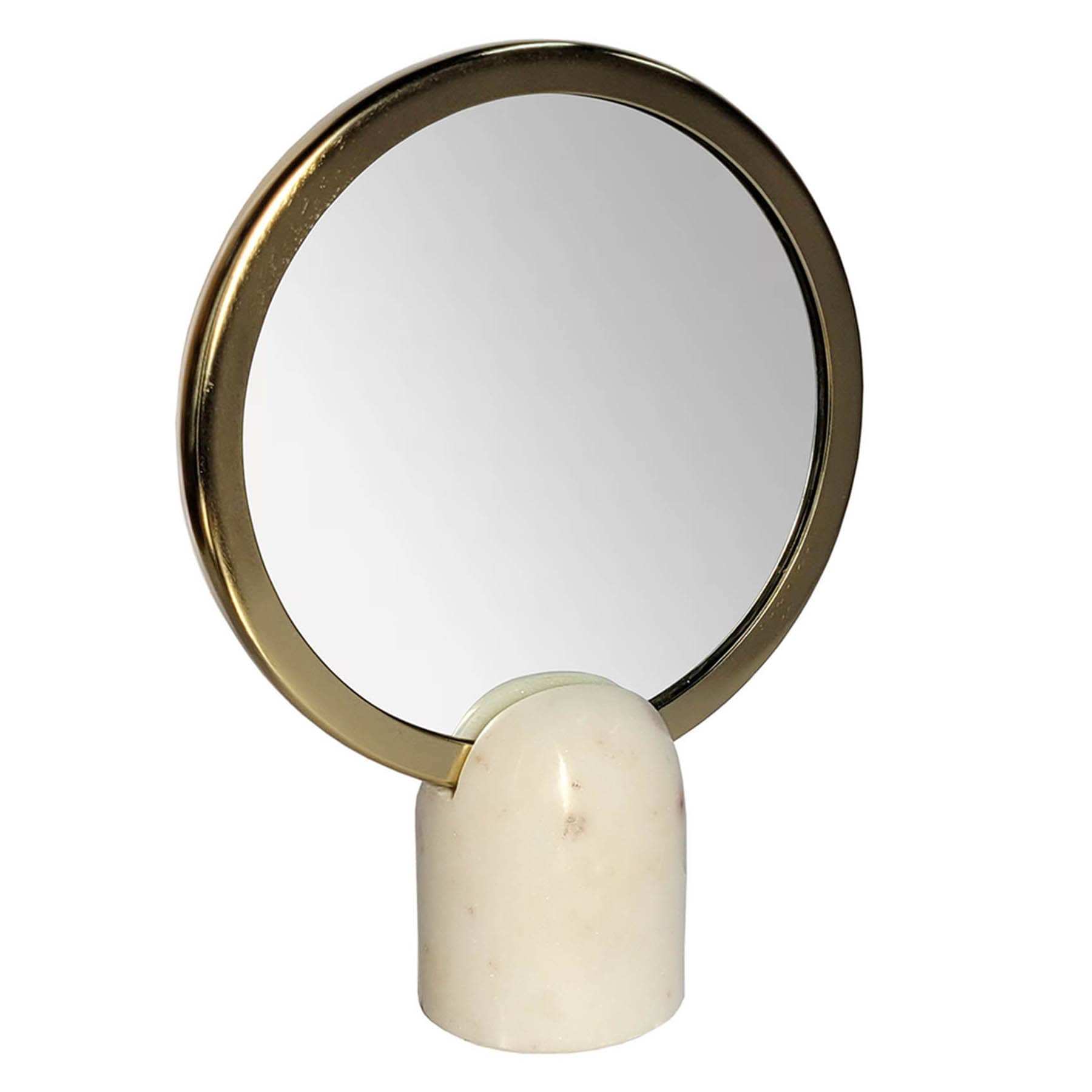 Gold Framed Circular Mirror with White Base, 11"