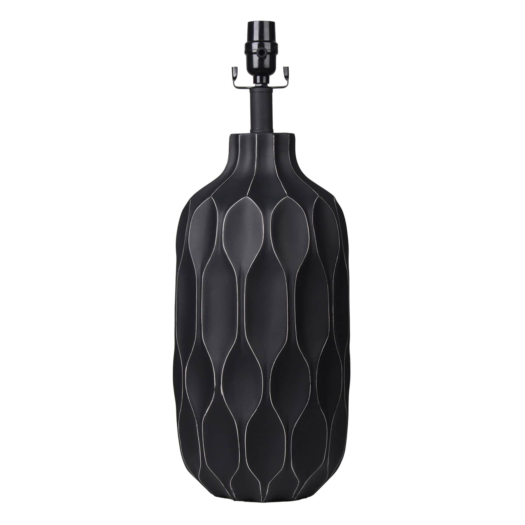 Matte Black Raised Grooves Medium Table Lamp Base, 21"