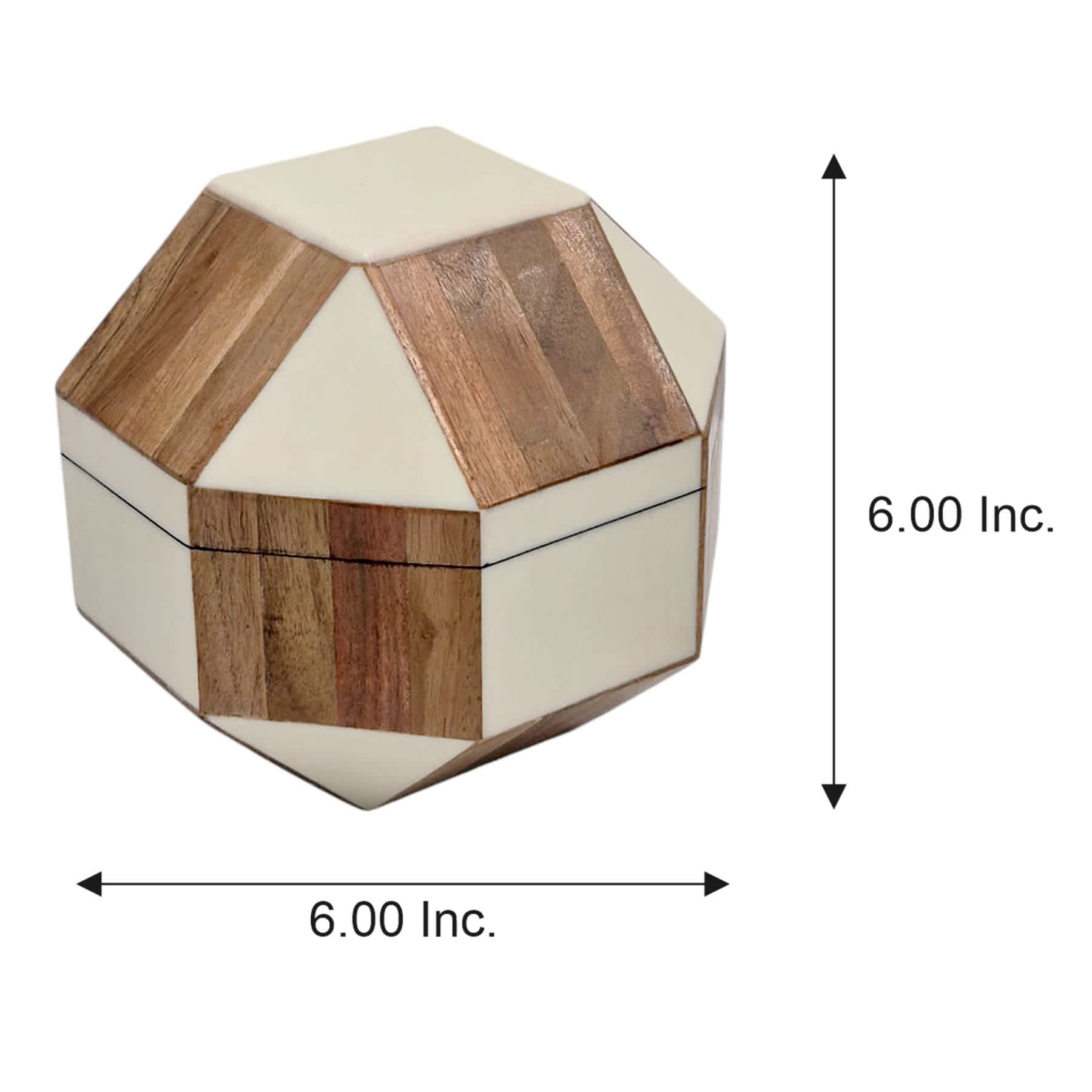 Natural & White Checkered Hexagon Box, 6"