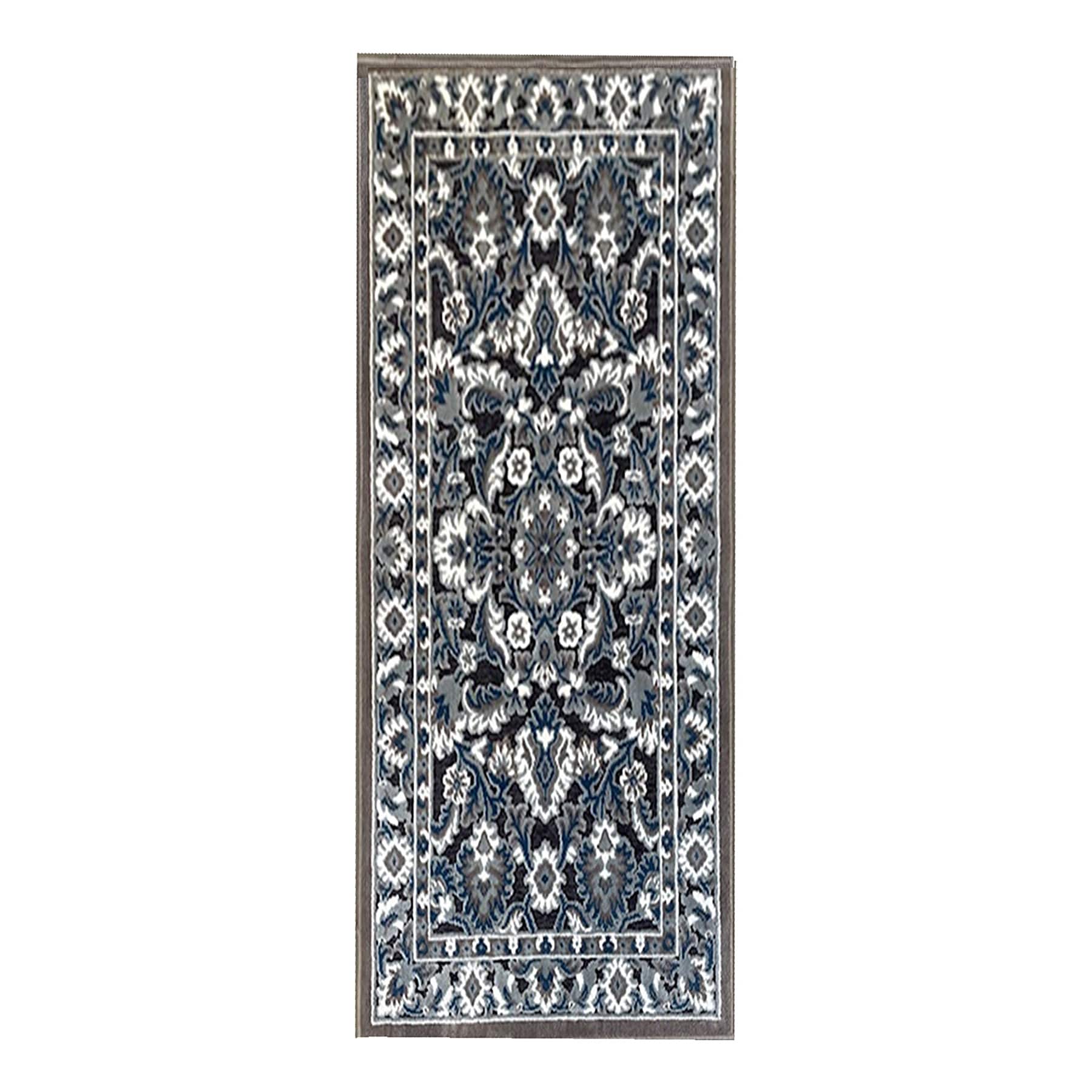 Arrington Taupe & Blue Traditional Border Washable Accent Rug, 24x55