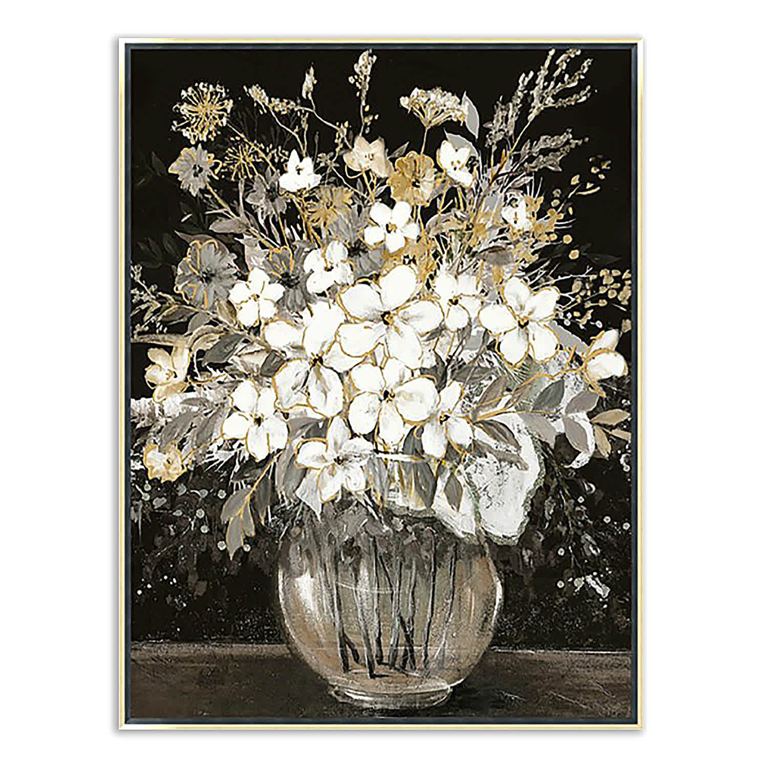 Neutral Vase Florals Framed Canvas with Gold Foil Wall Art, 28x22