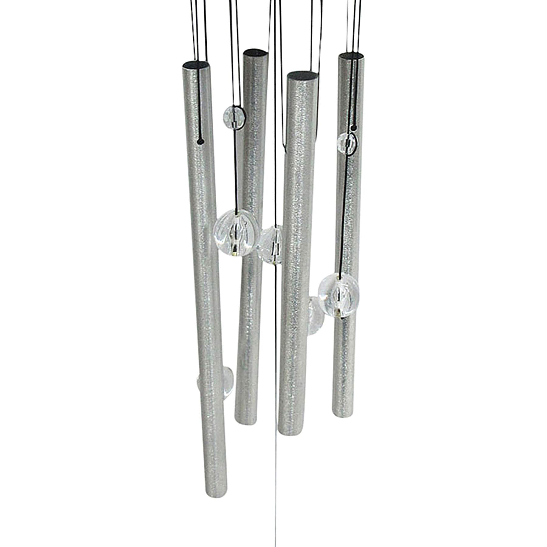 Metal & Wood White Bead Wind Chime, 25.2"