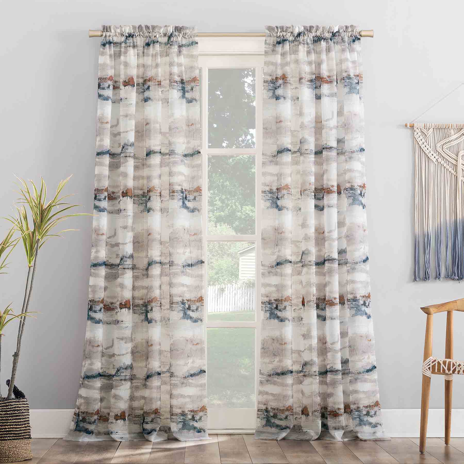 Multicolor Nebula Printed Rod Pocket Sheer Curtain Panel, 84"
