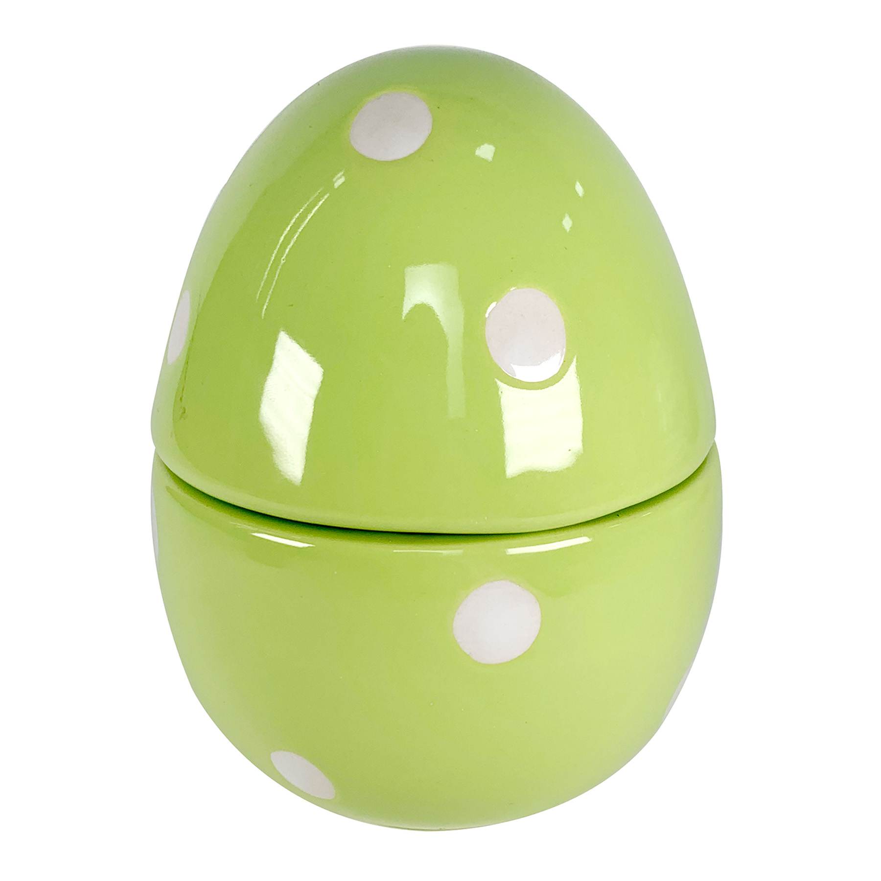 Homespun Easter Green & White Polka Dot Ceramic Egg Jar, 6"
