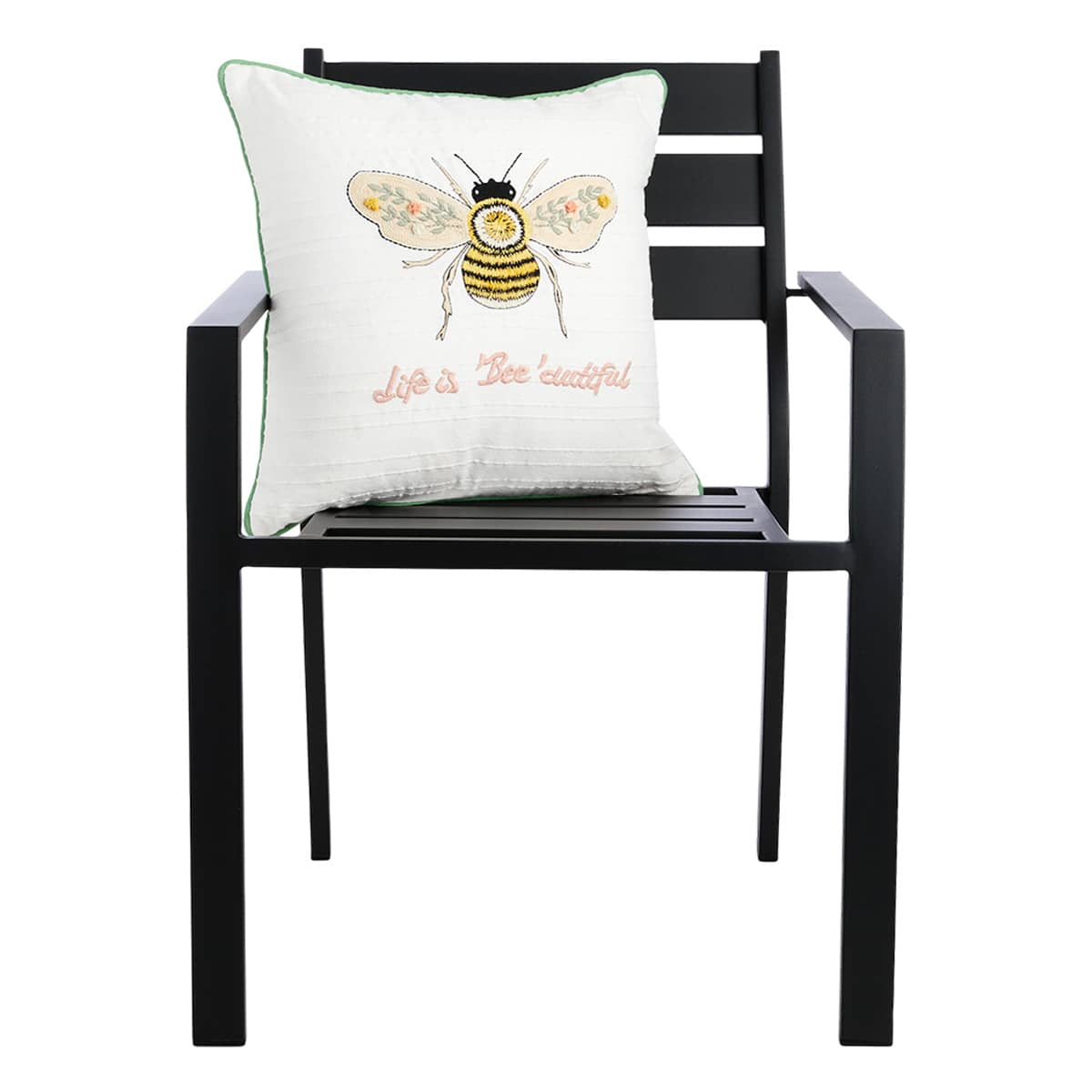 Honeybloom Life is Bee-autiful Woven Outdoor Throw Pillow, 18"
