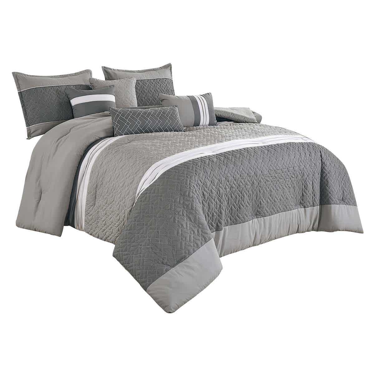 7-Piece Parker Grey Striped Comforter Set, King