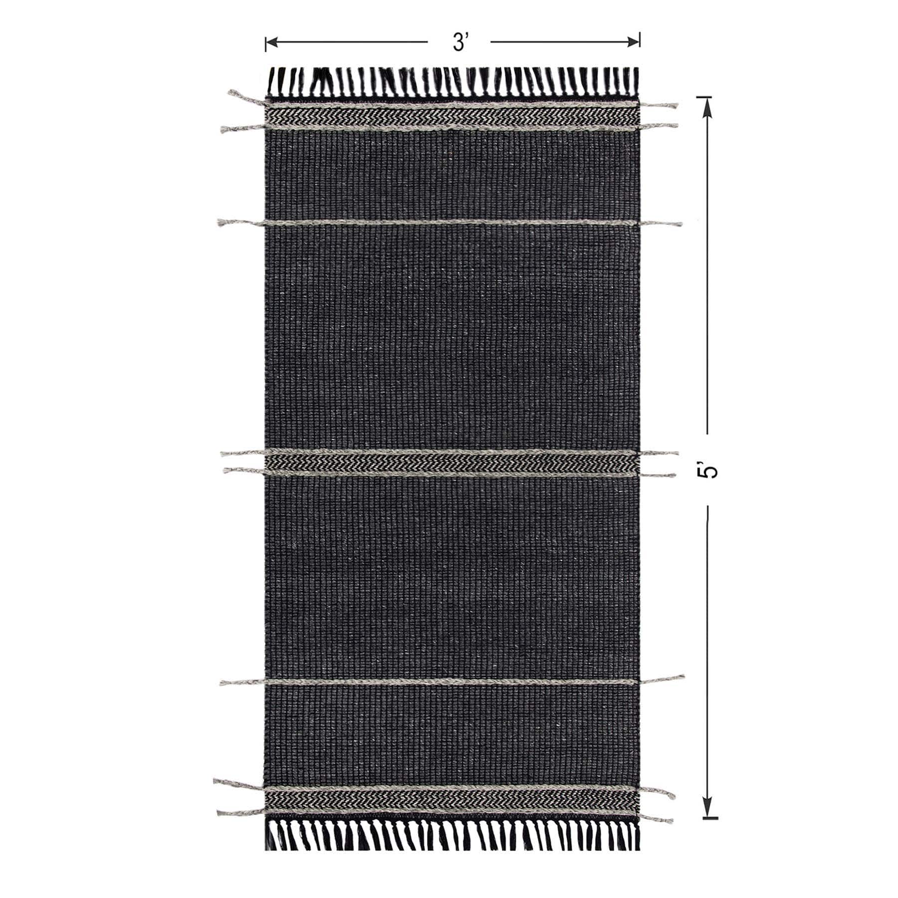 (B817) Hutton Black Flatweave Tassel Accent Rug, 3x5