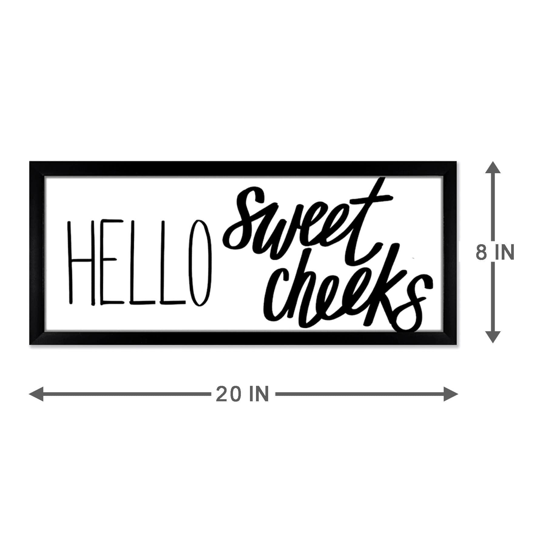 Glass Framed Hello Sweet Cheeks Bathroom Wall Art, 8x20