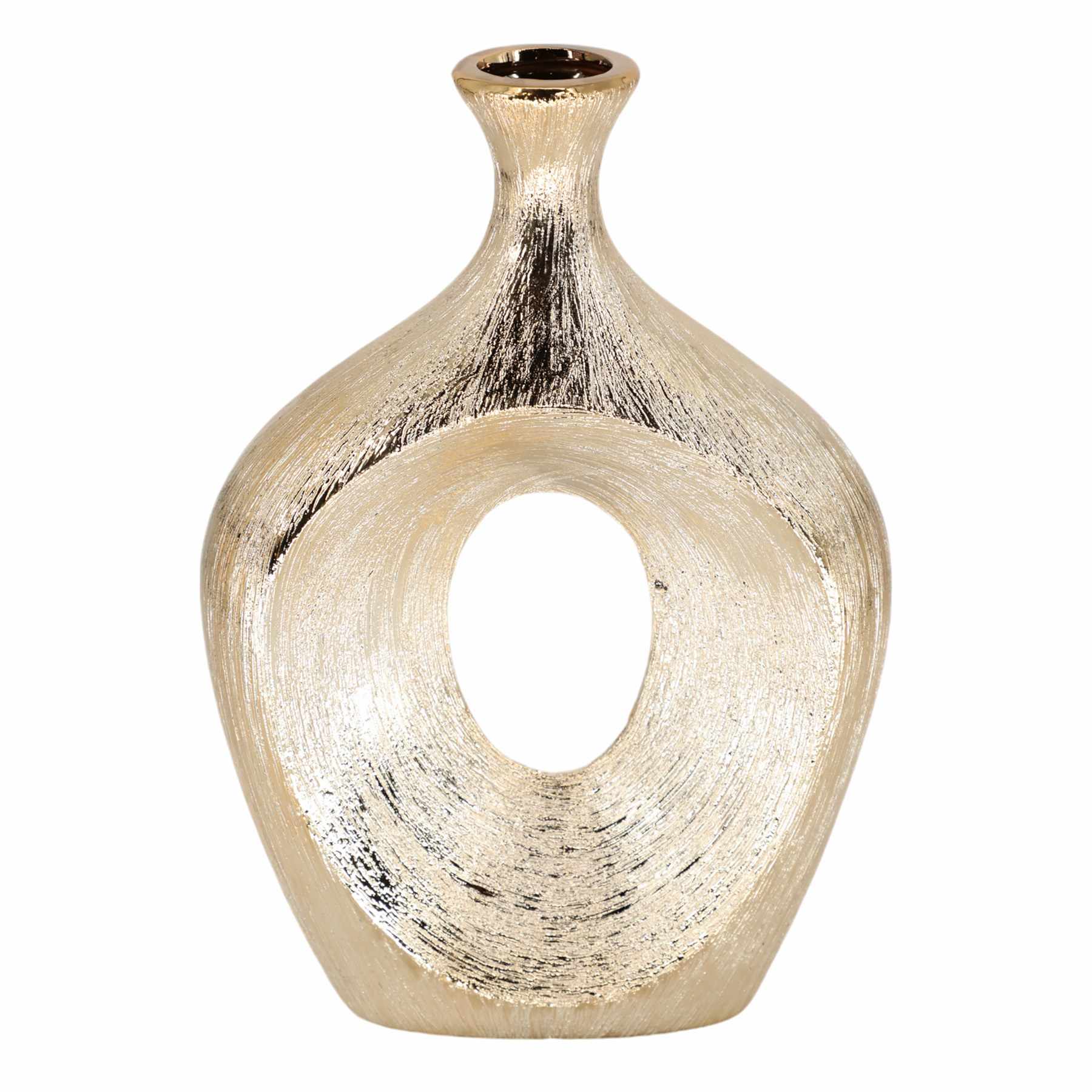 Scratched Metallic Champagne Oval Cut-Out Vase, 13"