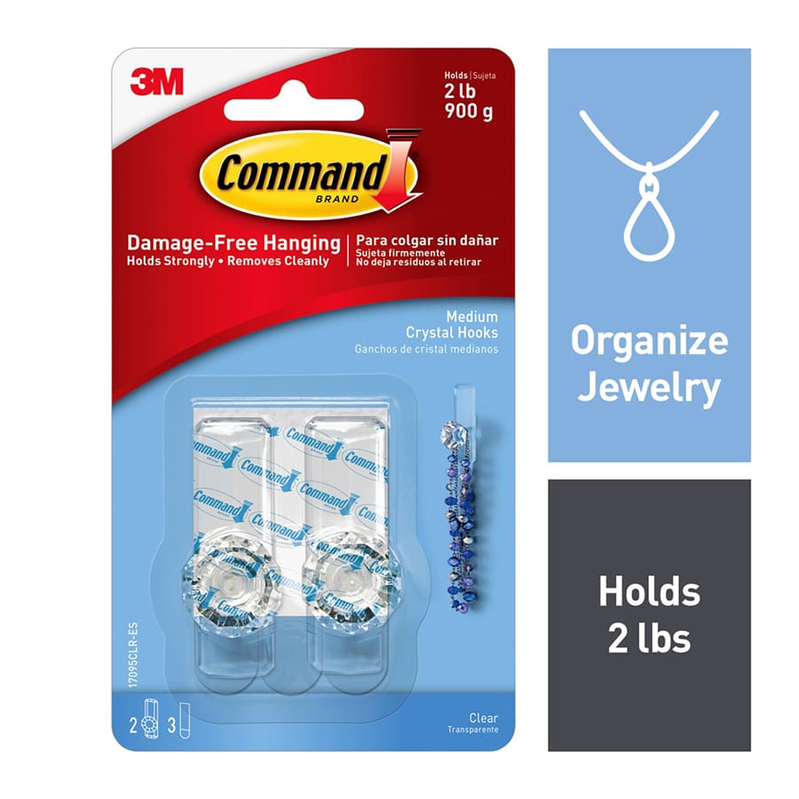 Command? Clear Medium Crystal Hook, 2-Hooks, 3-Strips/Pack